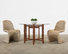 Set of Eight Woven Wicker Panton Style Cantilever Dining Chairs