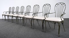 Set of Eight Wrought Iron Garden Chairs in the Manner of Salterini, 1980s