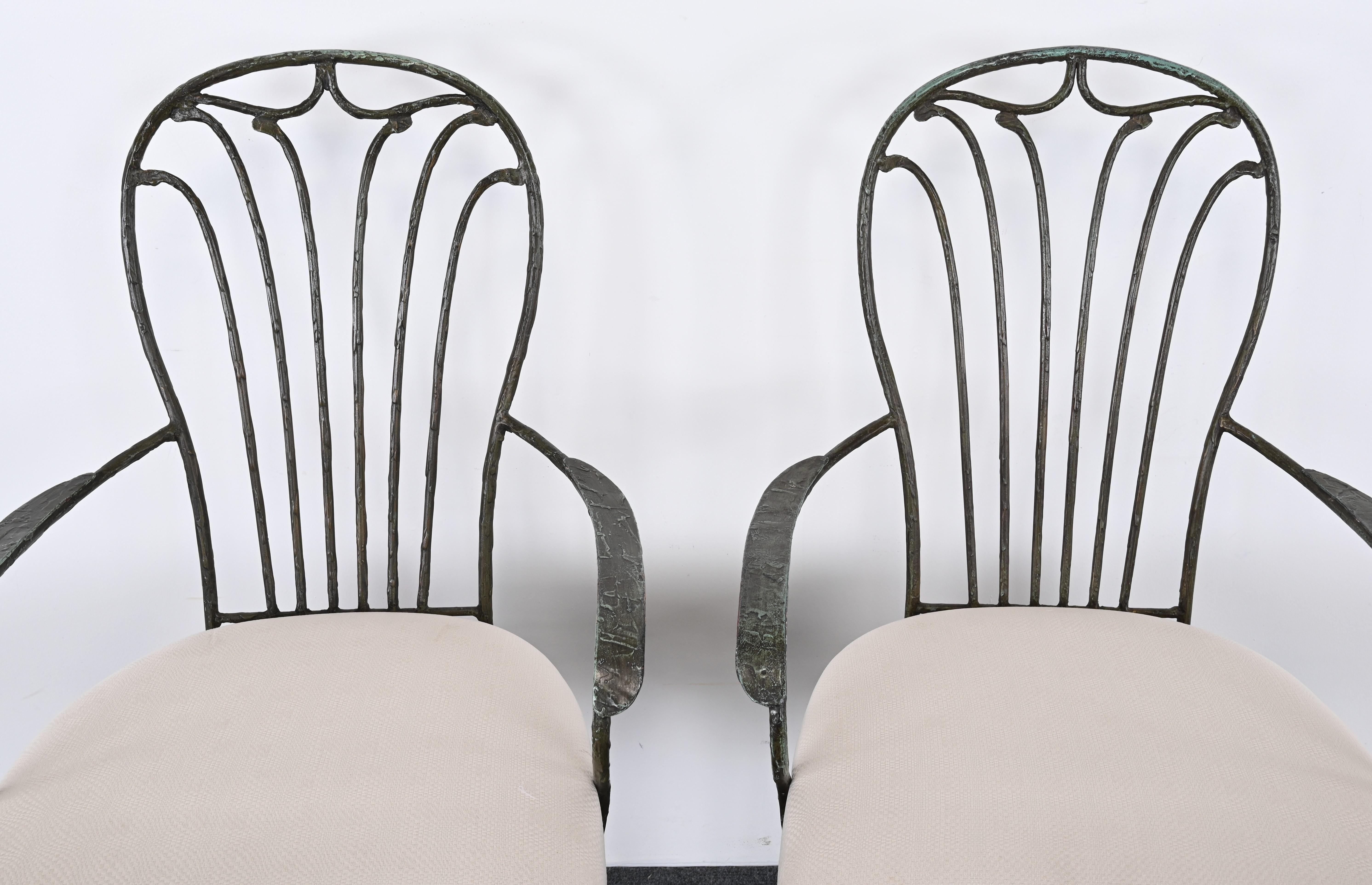 Upholstery Set of Eight Wrought Iron Garden Chairs in the Manner of Salterini, 1980s