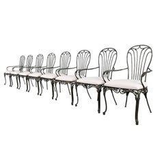 Vintage Set of Eight Wrought Iron Garden Chairs in the Manner of Salterini, 1980s