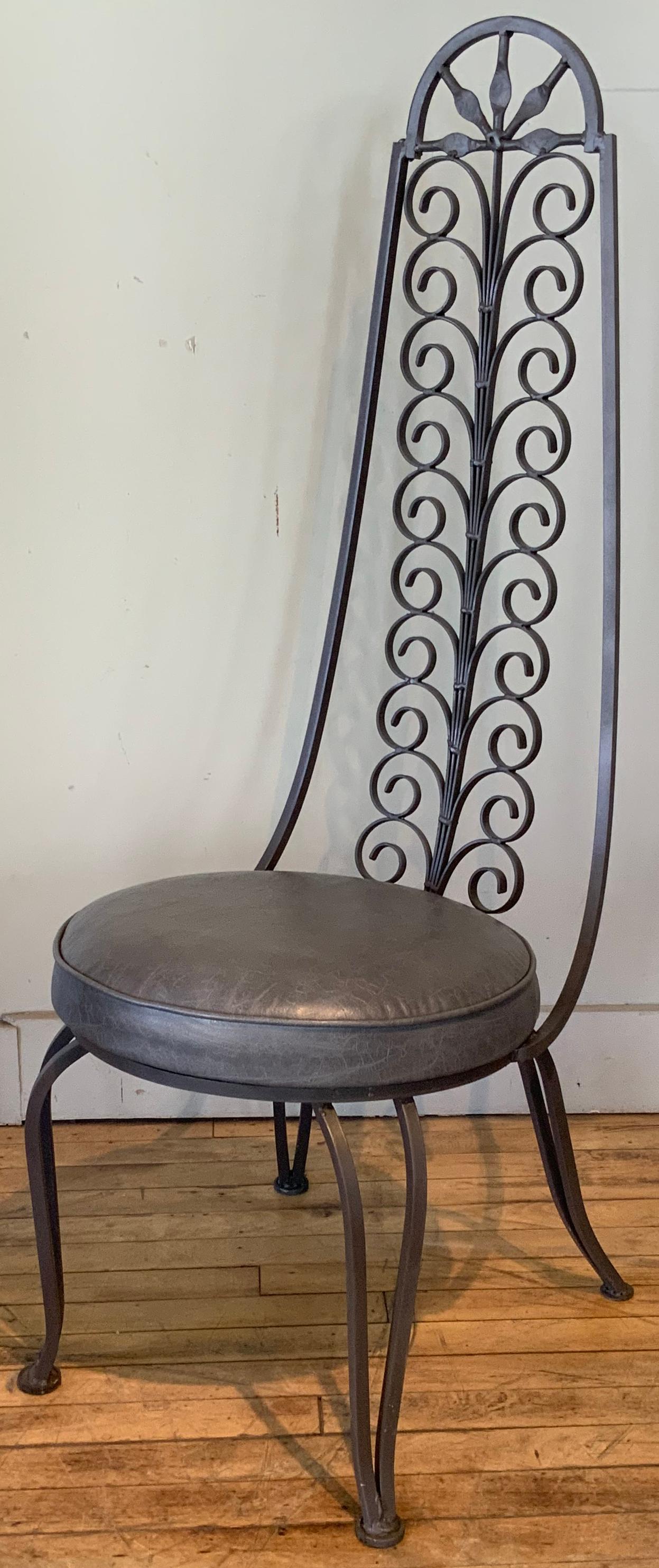 Mid-Century Modern Set of Eight Wrought Iron High Back Dining Chairs