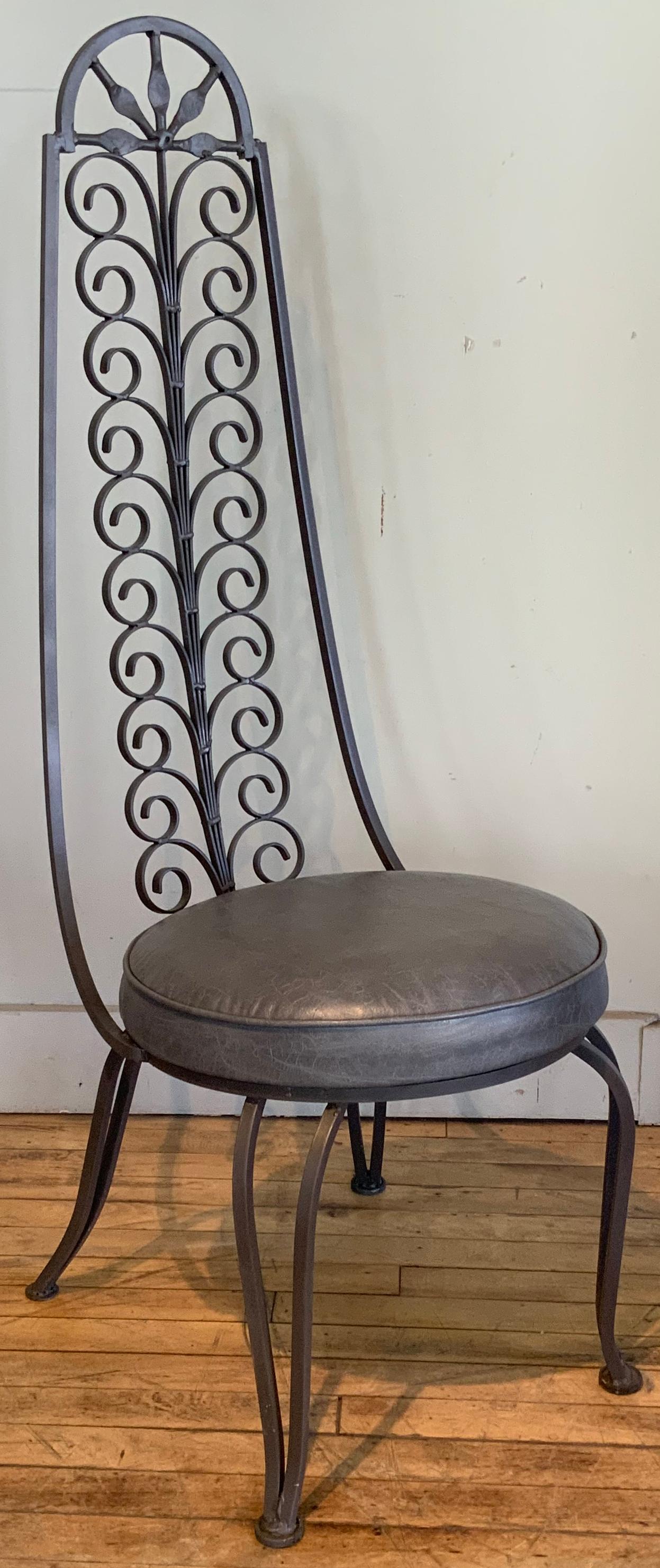 American Set of Eight Wrought Iron High Back Dining Chairs