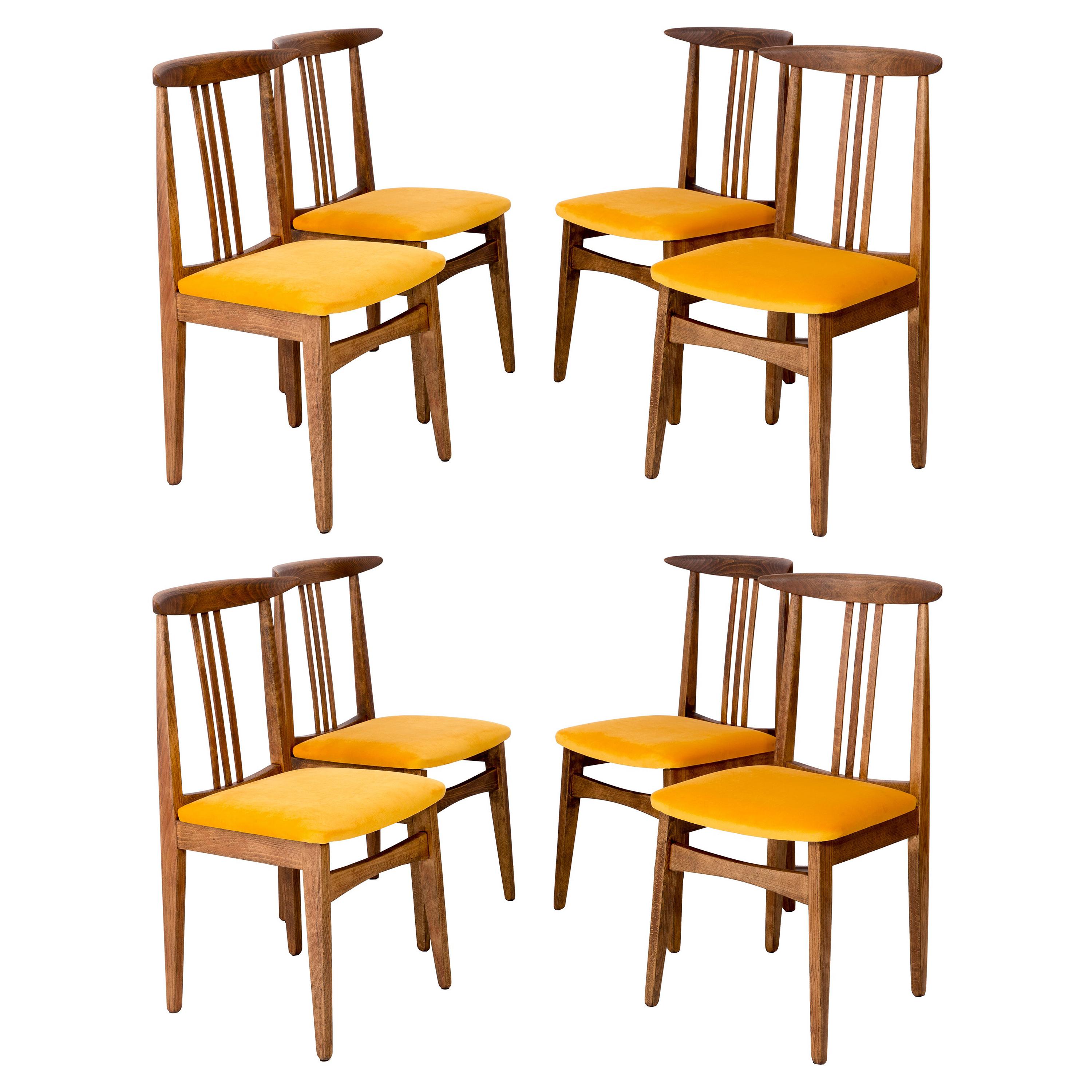 Set of Eight Yellow Chairs, by Zielinski, Europe, 1960s For Sale