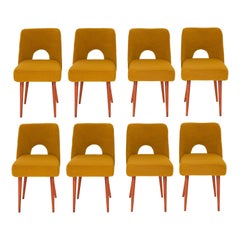 Vintage Set of Eight Yellow Ochre Boucle 'Shell' Chairs, 1960s