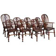 Vintage Set of Eight Yew Wood Windsor Chairs