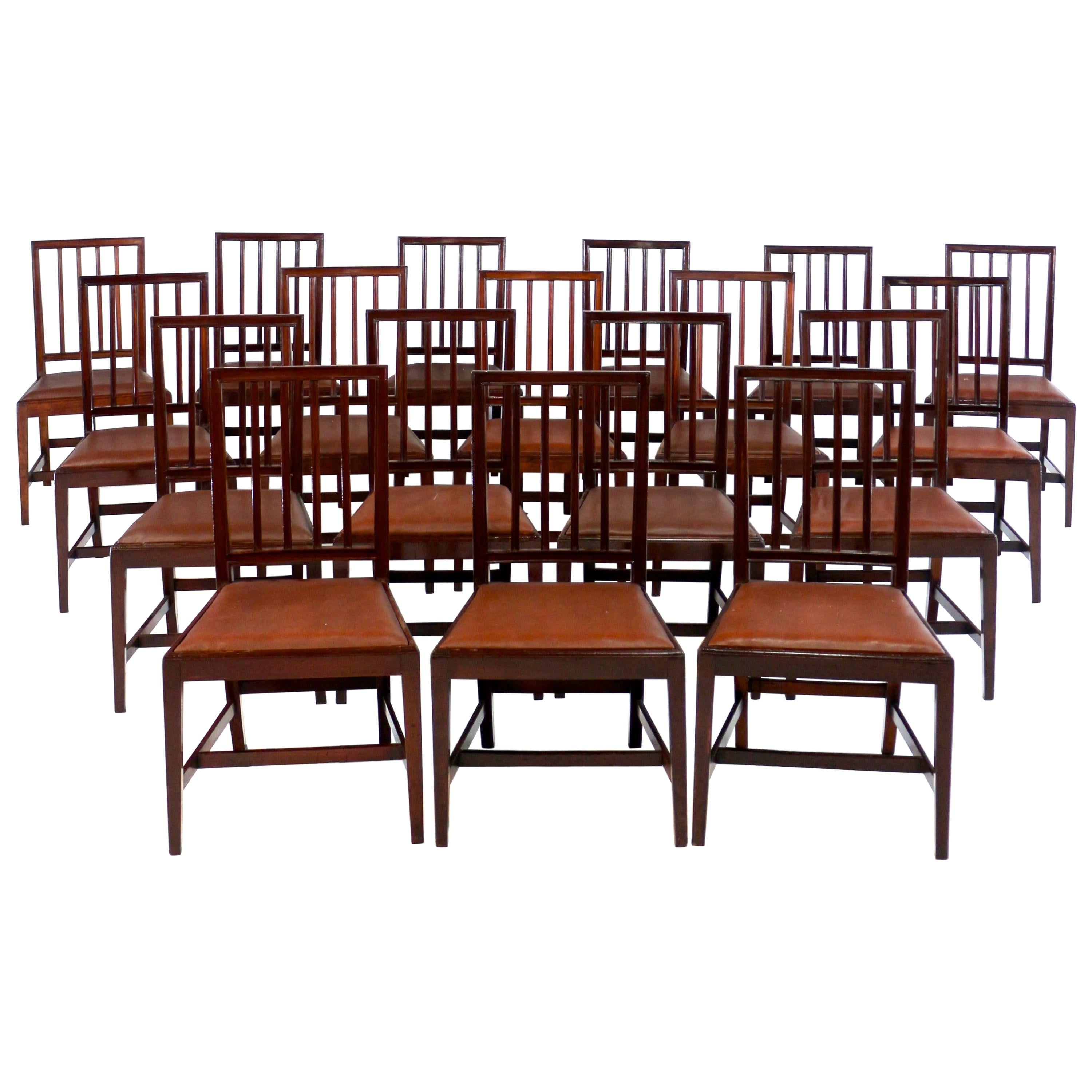 Set of Eighteen Antique English 19th Century Mahogany Square Back Dining Chairs