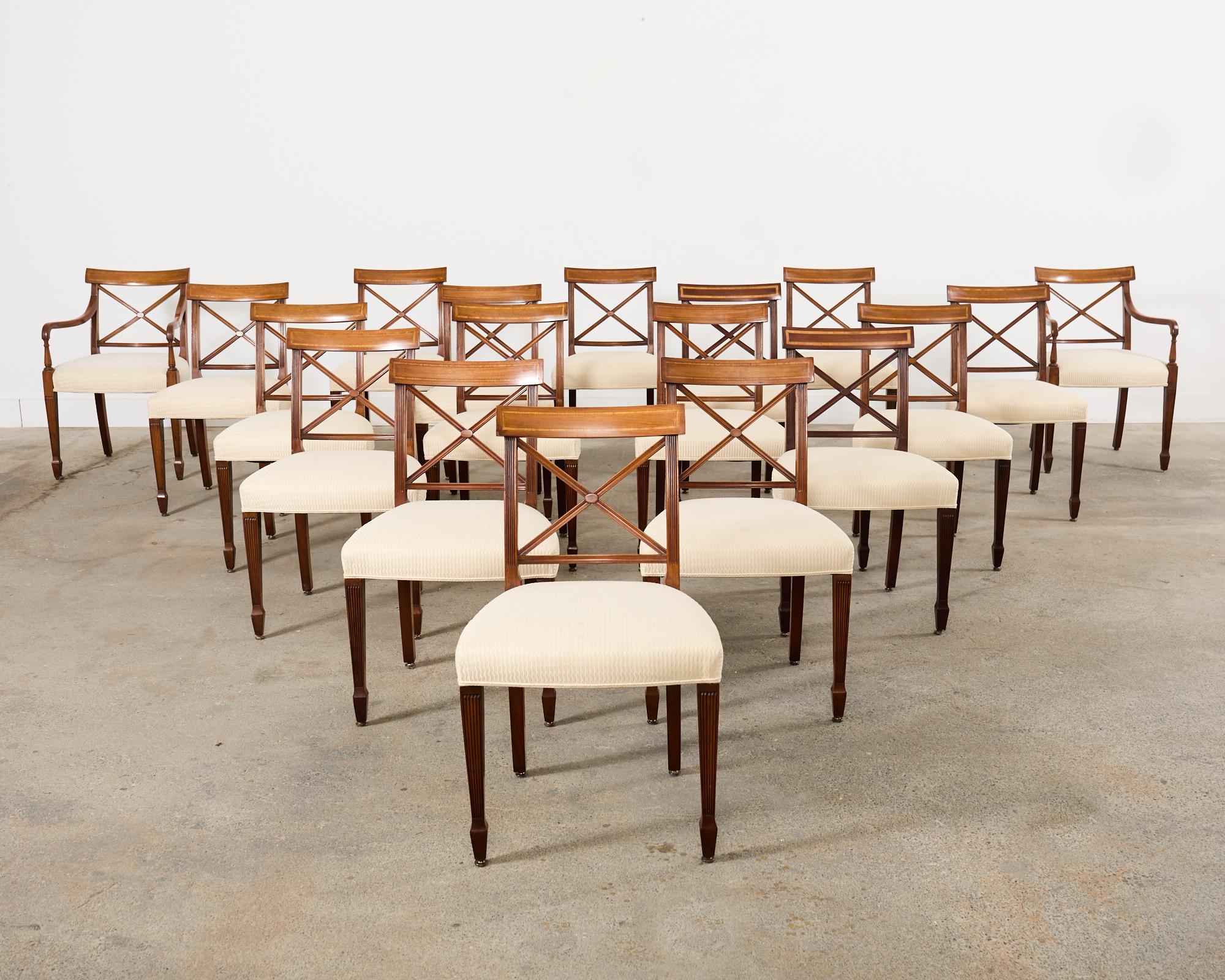 Hand-Crafted Set of Eighteen Neoclassical English Regency Style Dining Chairs