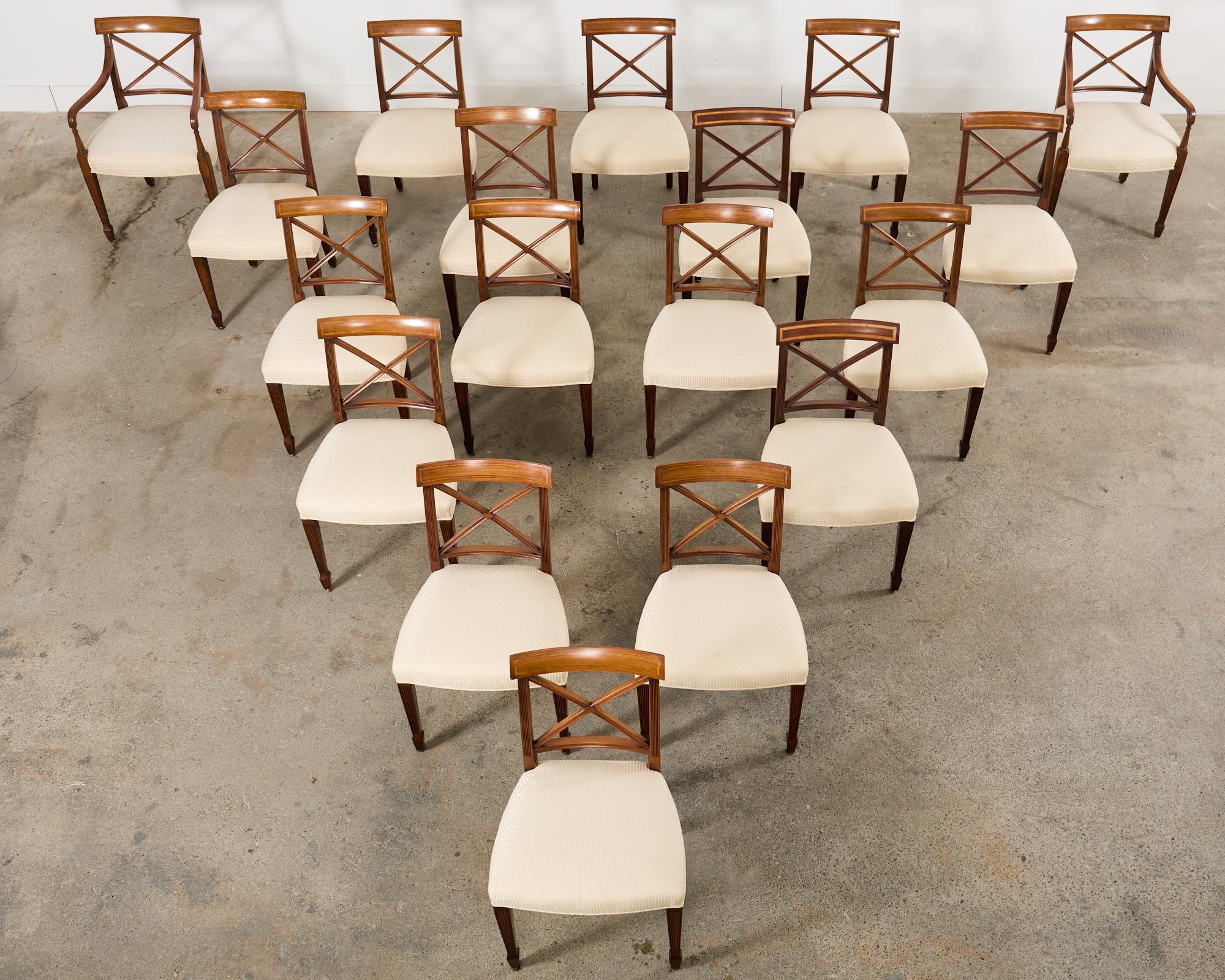 Set of Eighteen Neoclassical English Regency Style Dining Chairs In Good Condition In Rio Vista, CA