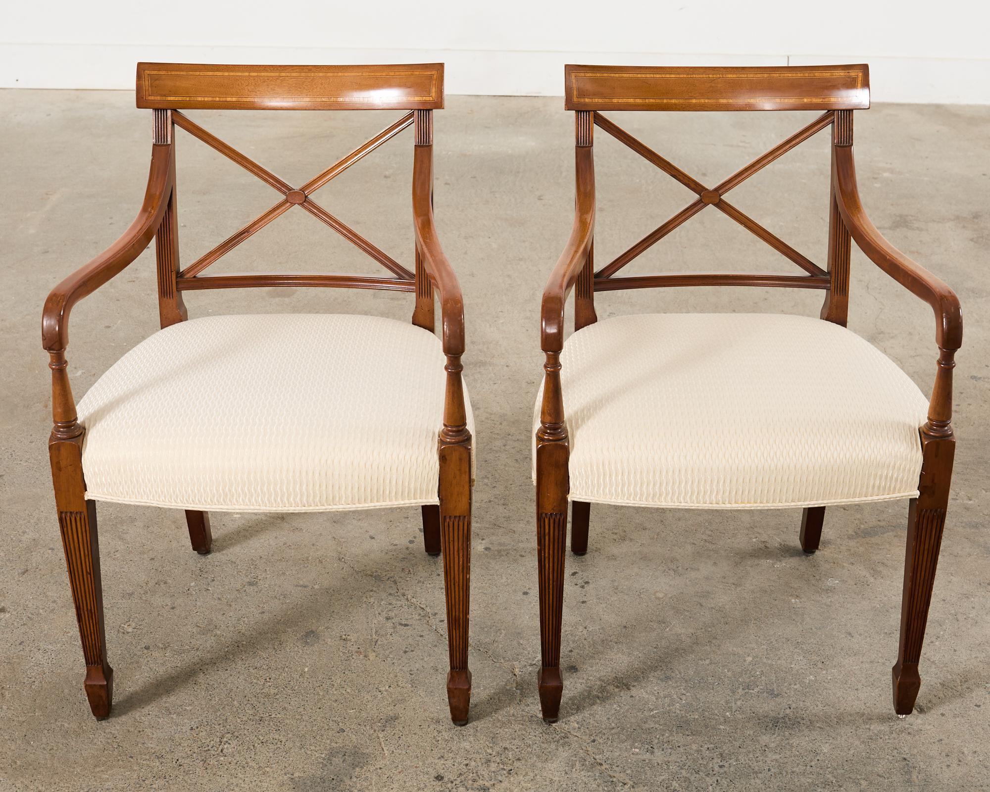 Fabric Set of Eighteen Neoclassical English Regency Style Dining Chairs