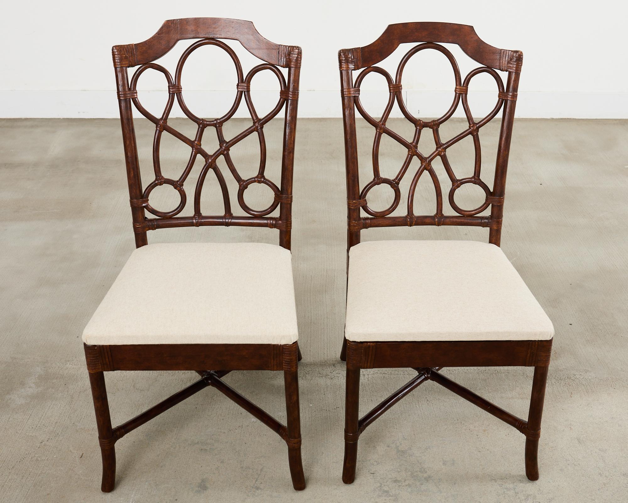 20th Century Set of Eighteen Organic Modern Rattan Leather Dining Chairs For Sale