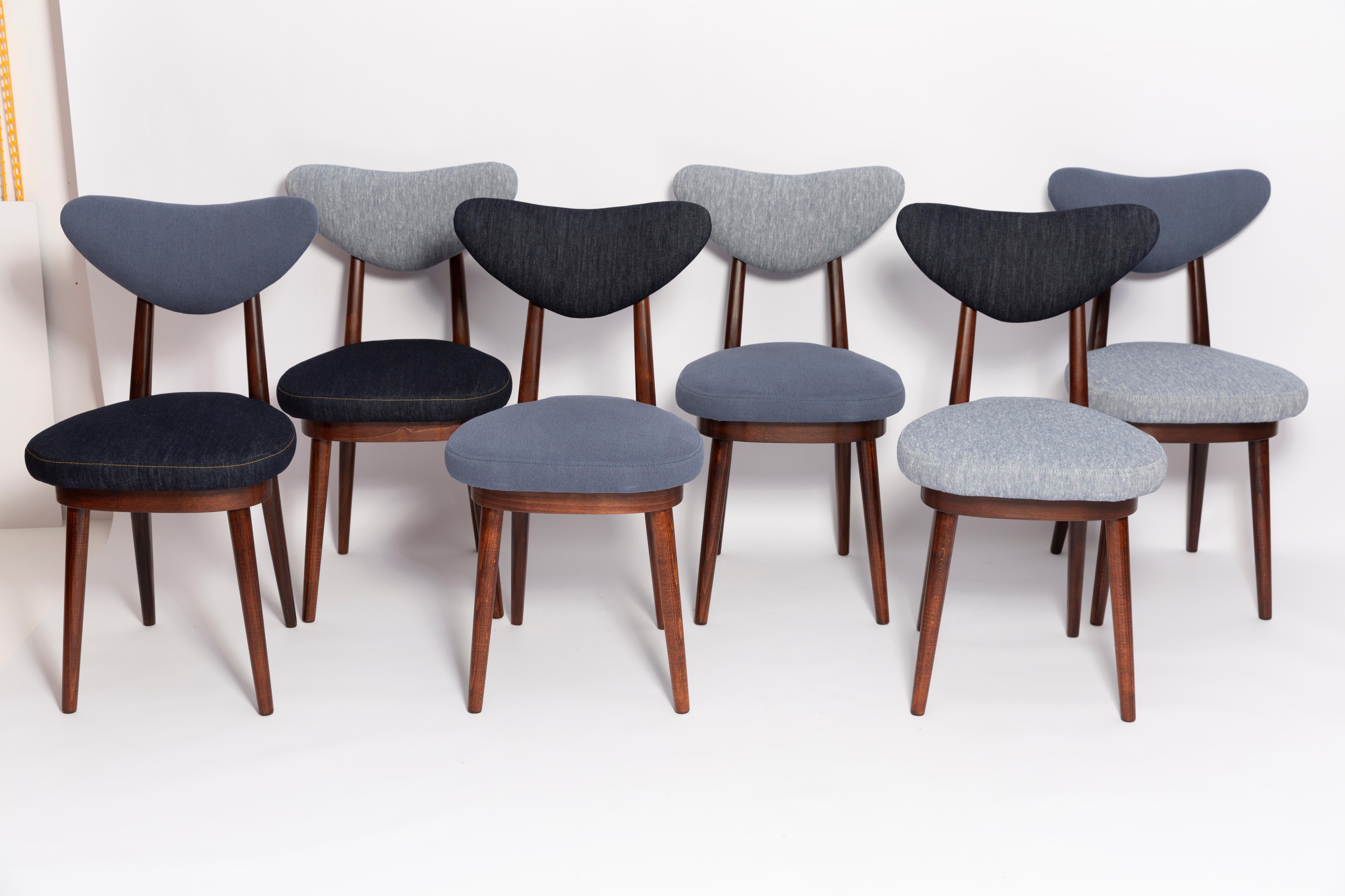 Set of Eighty-Six Midcentury Mixed Blue Denim Heart Chairs, Europe, 1960s For Sale 2