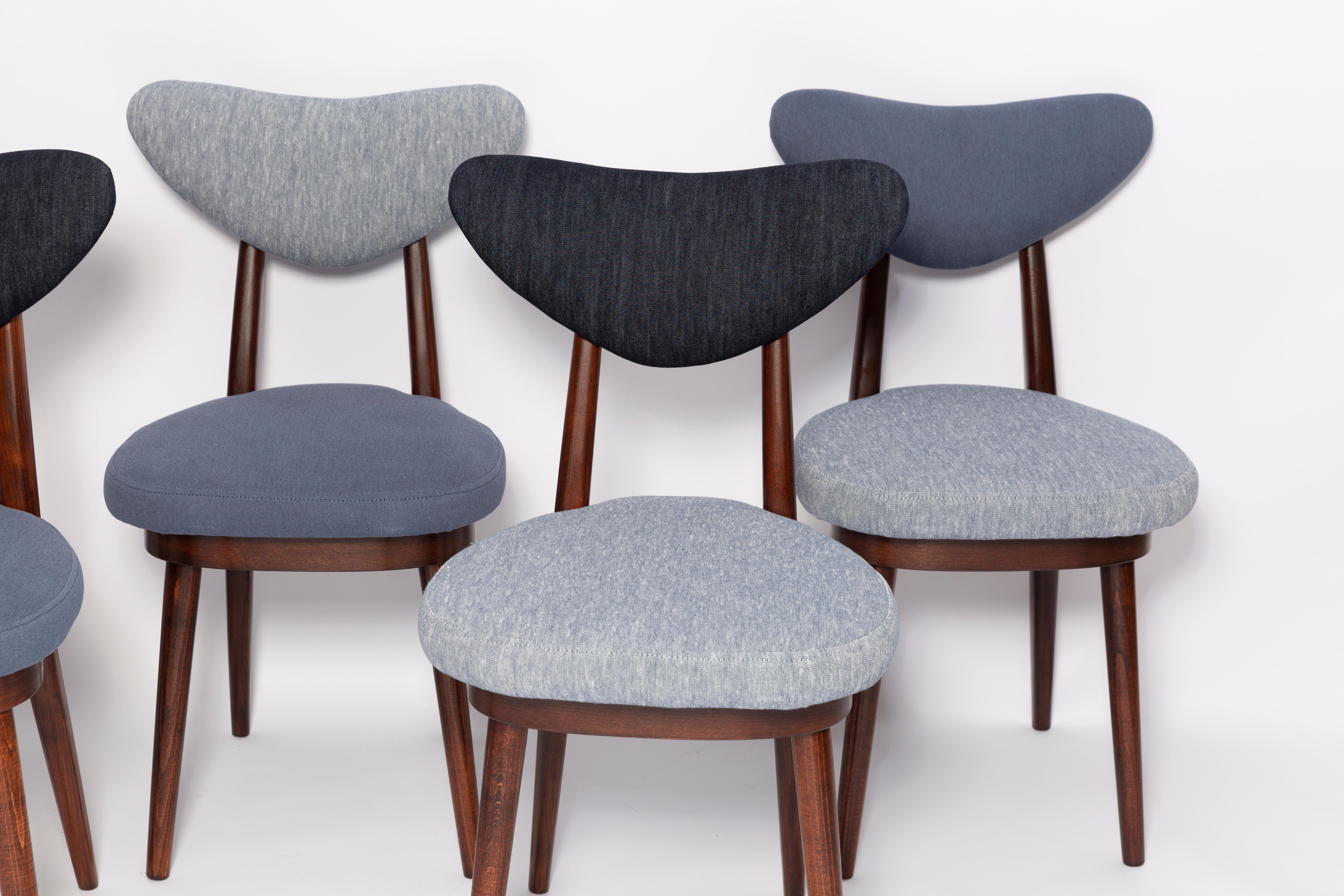 20th Century Set of Eighty-Six Midcentury Mixed Blue Denim Heart Chairs, Europe, 1960s For Sale