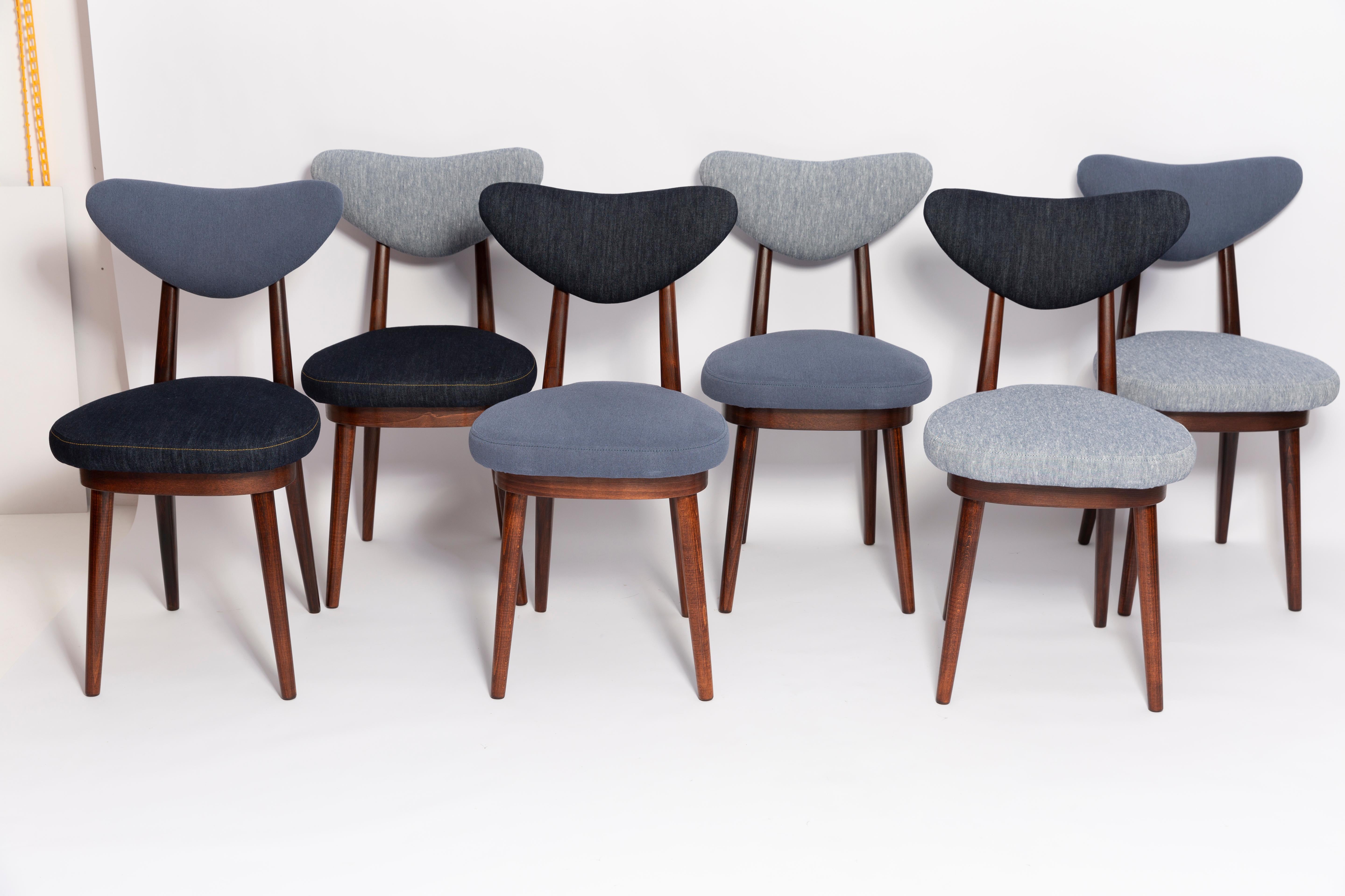 Set of Eighty-Six Midcentury Mixed Blue Denim Heart Chairs, Europe, 1960s For Sale 1