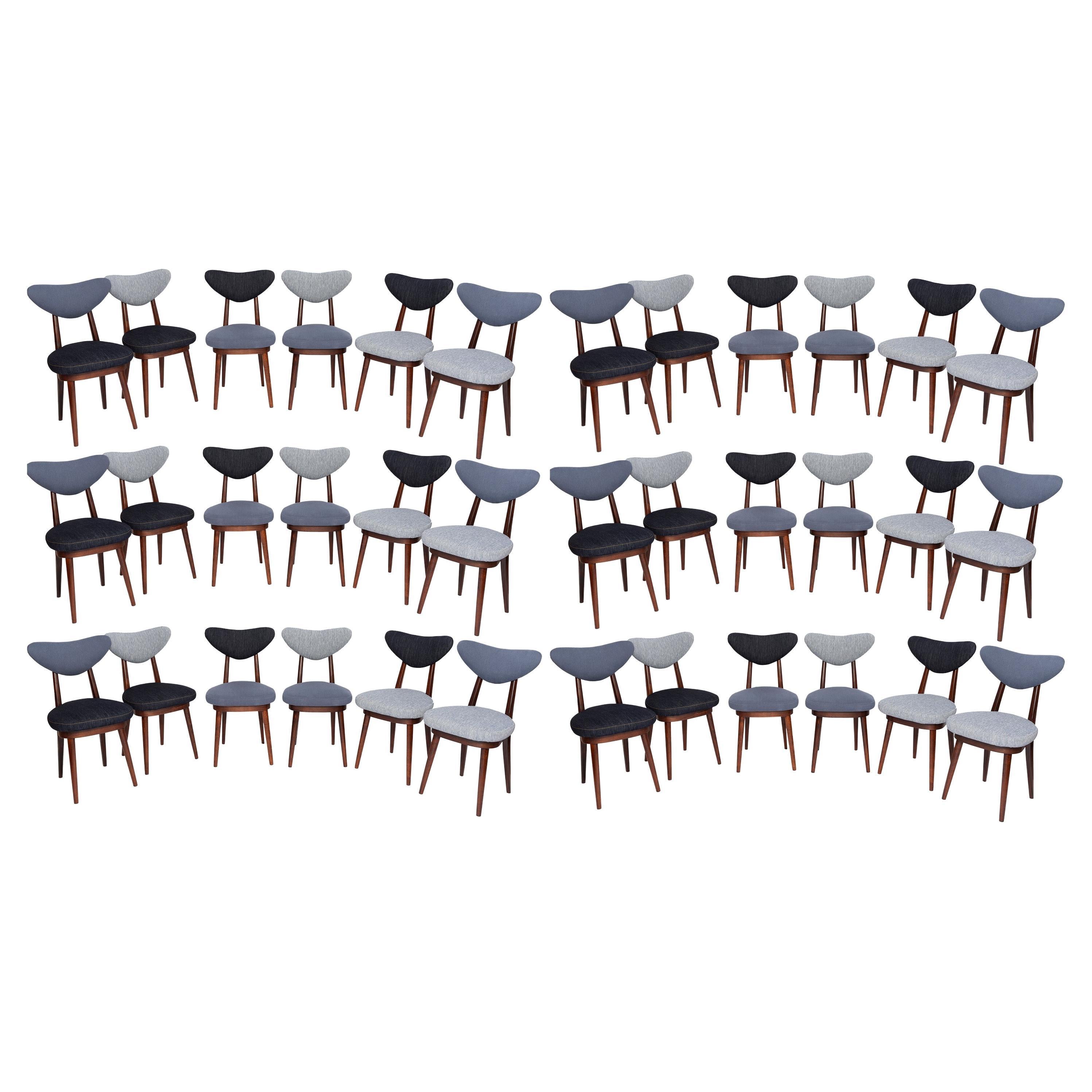 Set of Eighty-Six Midcentury Mixed Blue Denim Heart Chairs, Europe, 1960s For Sale
