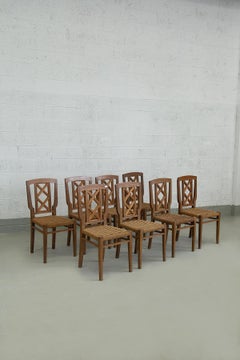 Ensemble de huit chaises de salle à manger italiennes par Paolo Buffa attr. en corde