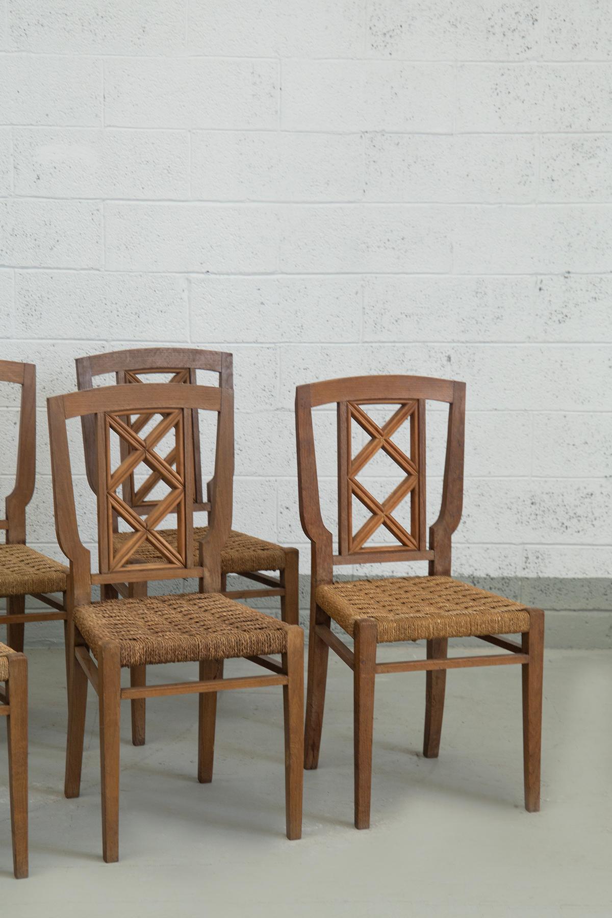 Mid-Century Modern Set of eigth italian dining chairs by Paolo Buffa attr. in rope en vente