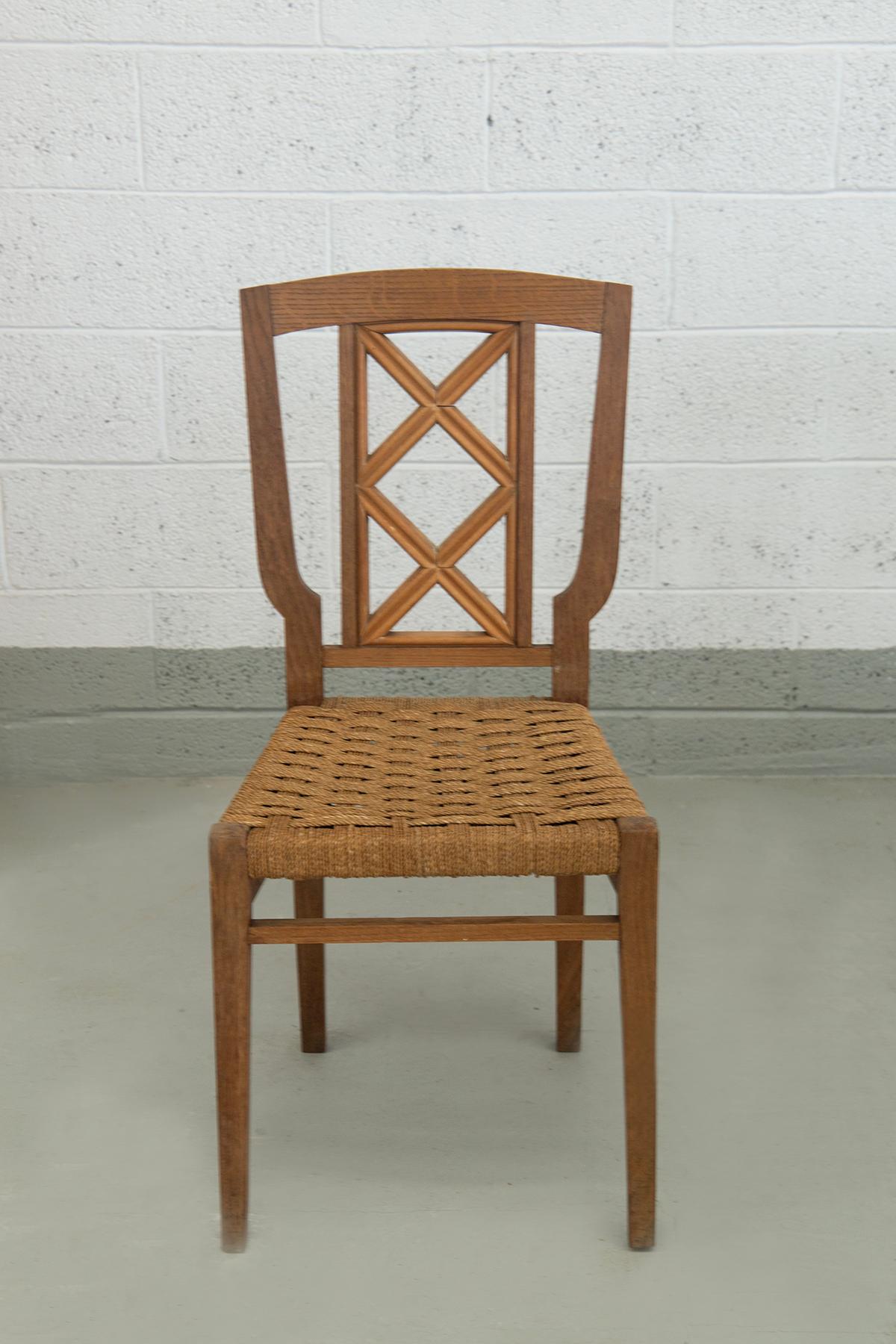 Italian Set of eigth italian dining chairs by Paolo Buffa attr. in rope en vente