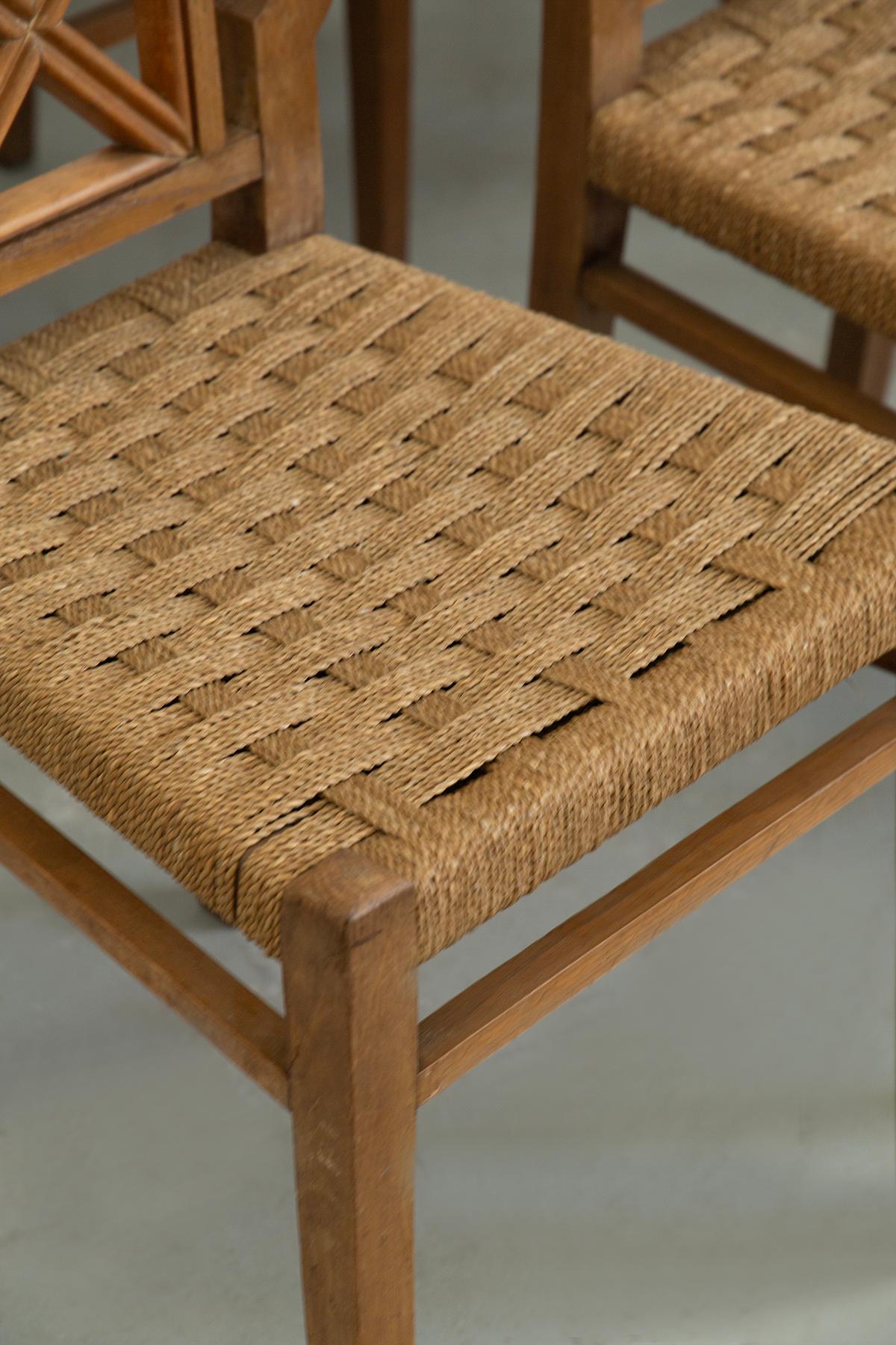 Set of eigth italian dining chairs by Paolo Buffa attr. in rope Bon état - En vente à Milano, IT