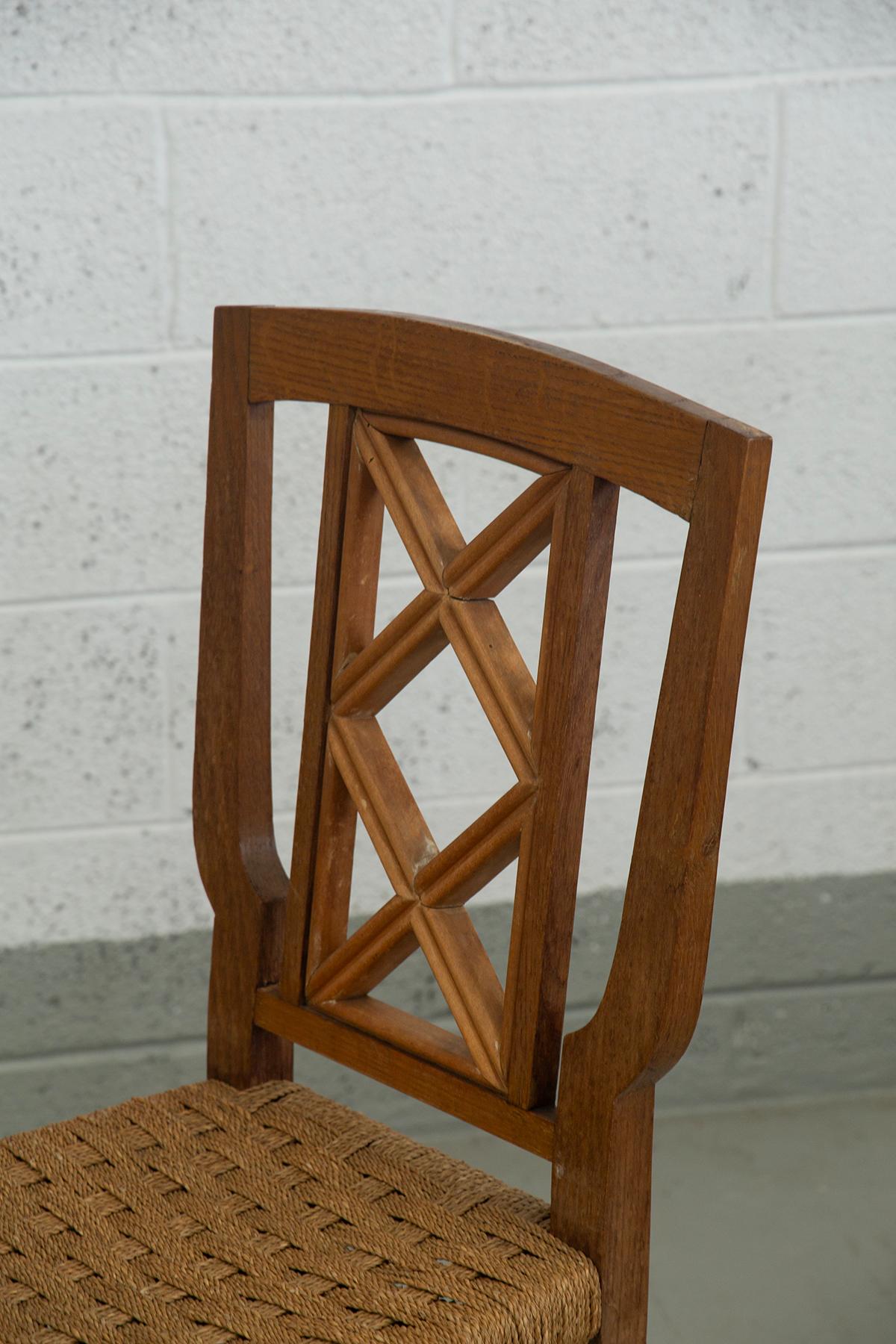 Cordon Set of eigth italian dining chairs by Paolo Buffa attr. in rope en vente