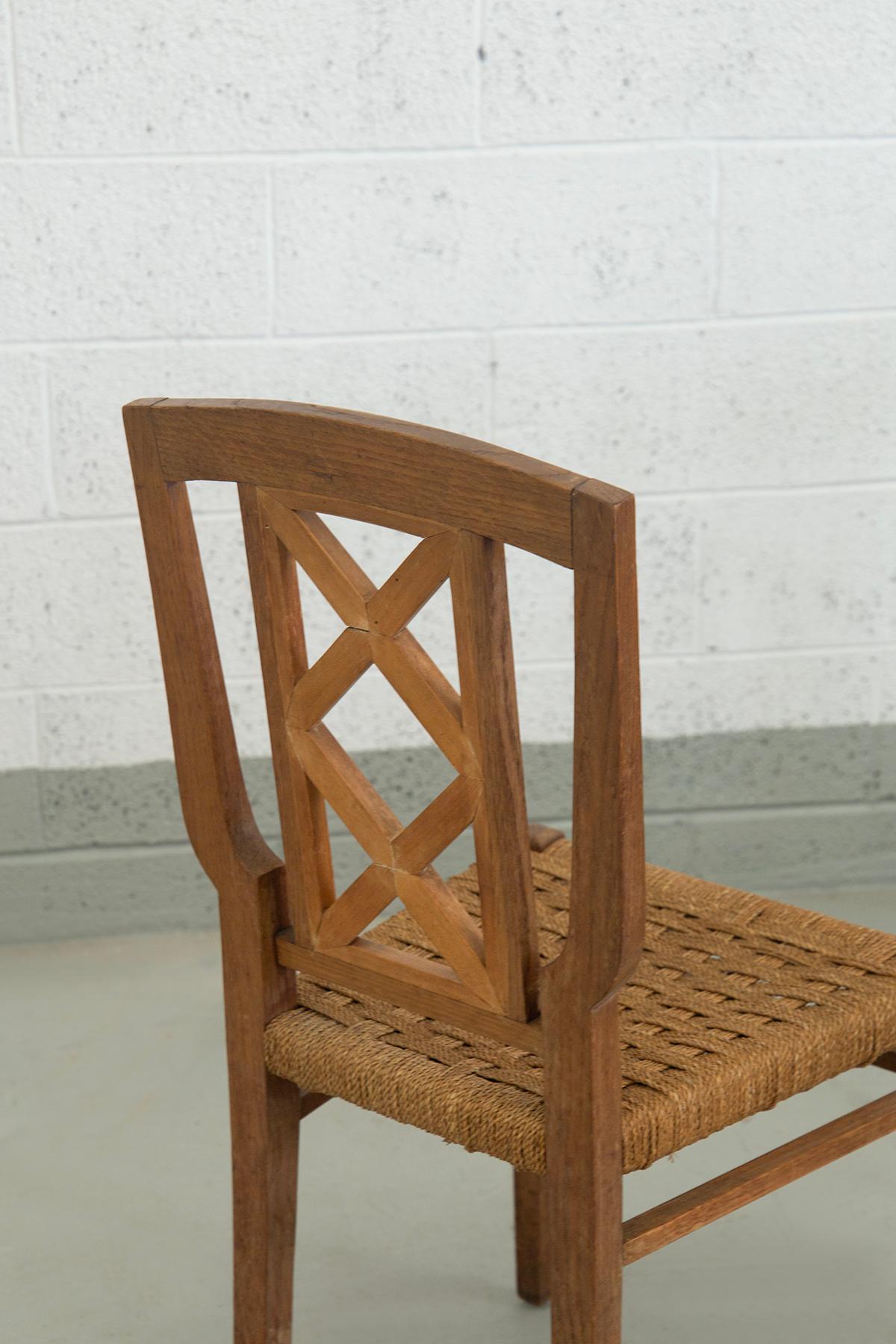 Set of eigth italian dining chairs by Paolo Buffa attr. in rope en vente 1
