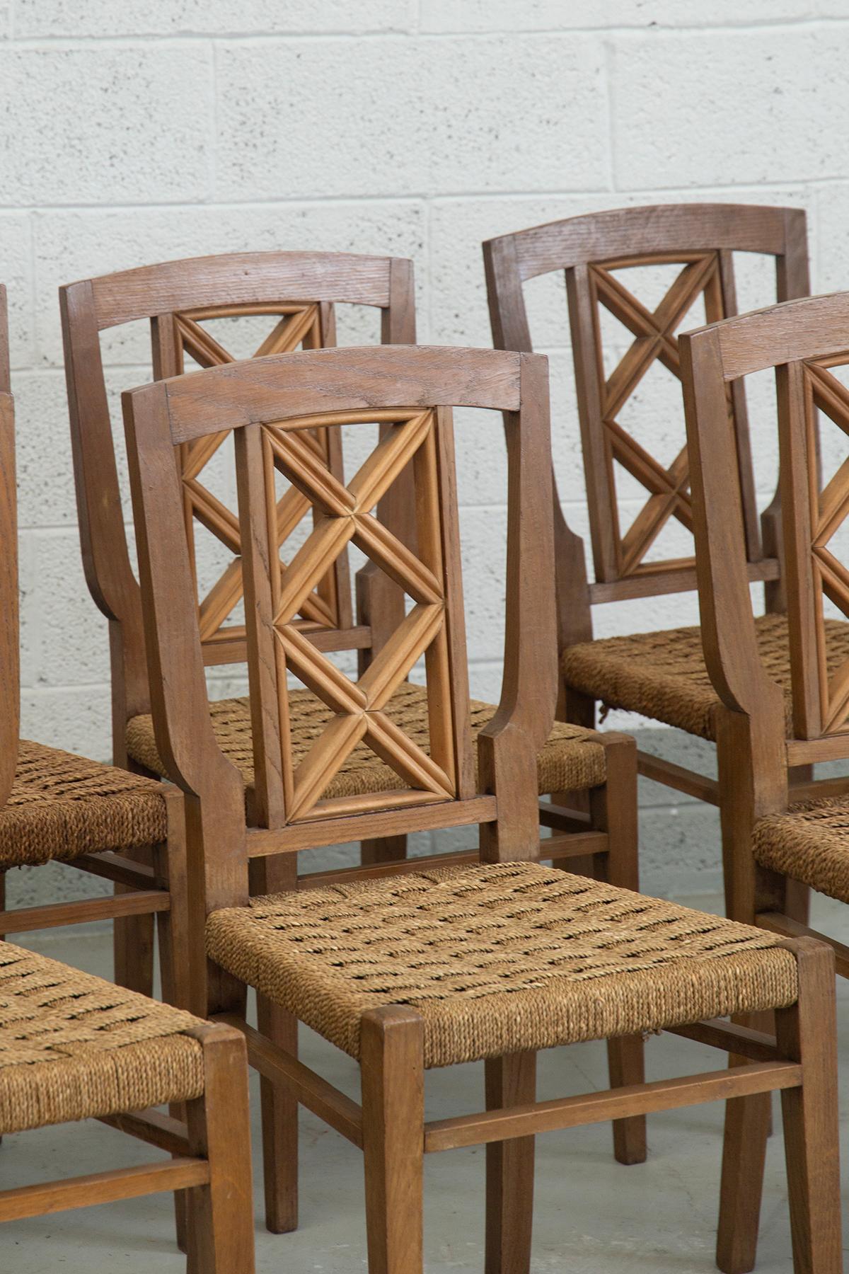 Set of eigth italian dining chairs by Paolo Buffa attr. in rope en vente 2