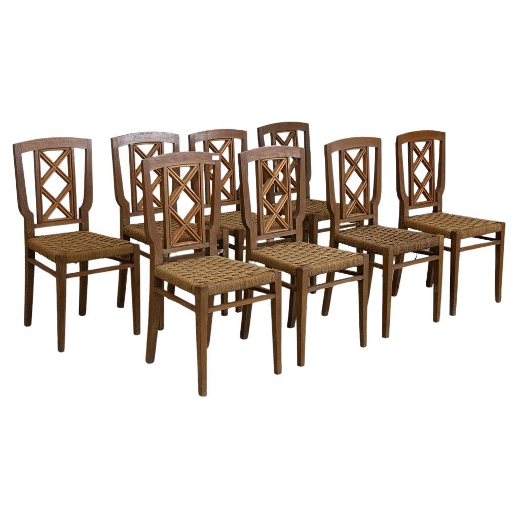 Set of eigth italian dining chairs by Paolo Buffa attr. in rope