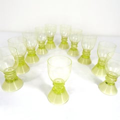 Set of Eleven 18th Century Dutch Wine Glasses "Roemers" Yellow / Green Feet
