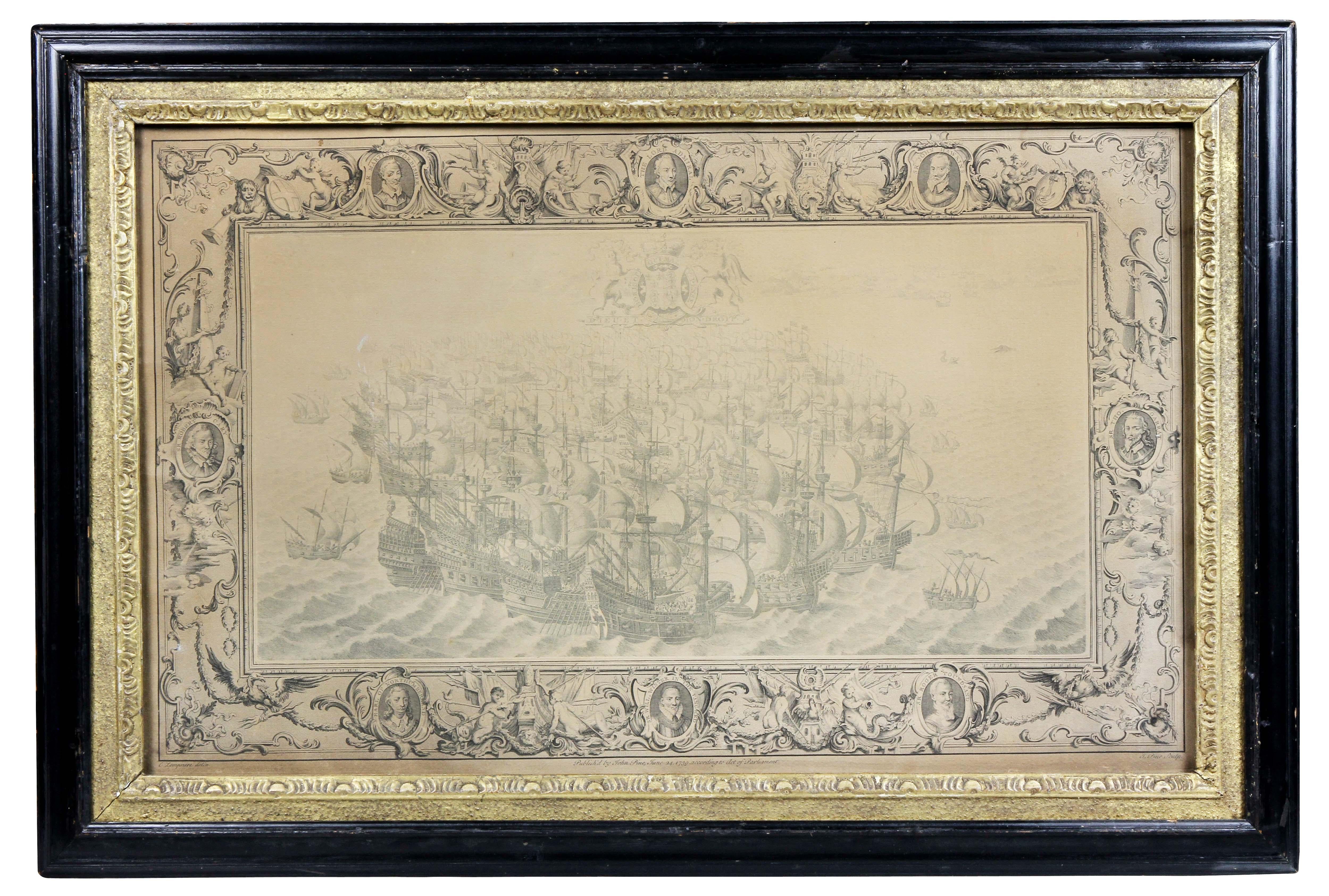 Mid-18th Century Set of Eleven Colored Engravings of the Defeat of the Spanish Armada For Sale