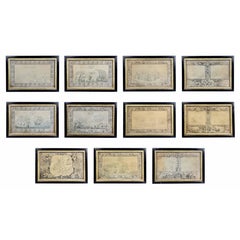 Ensemble de onze gravures colorées représentant la défaite de l'espagnol espagnole