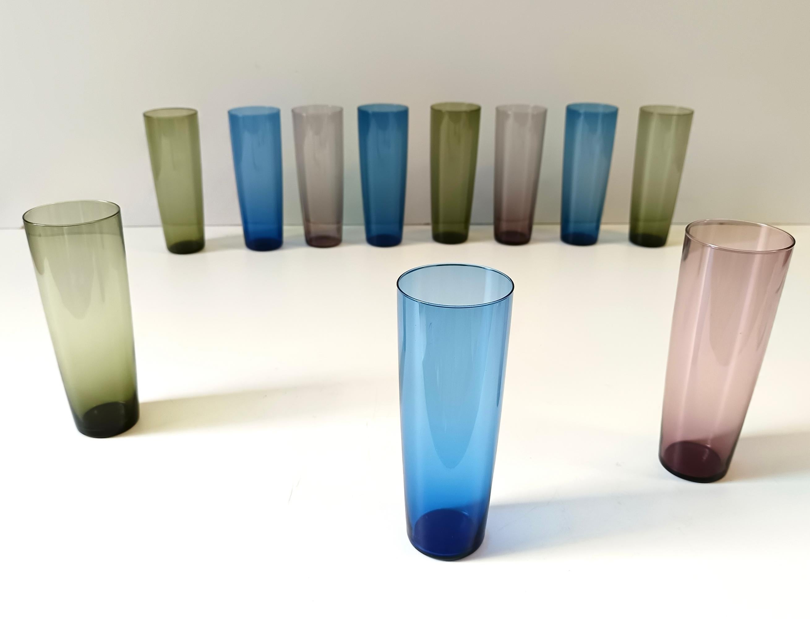 Finnish Set of Eleven Colored Glass Drinking Glasses by Tapio Wirkkala for Iittala