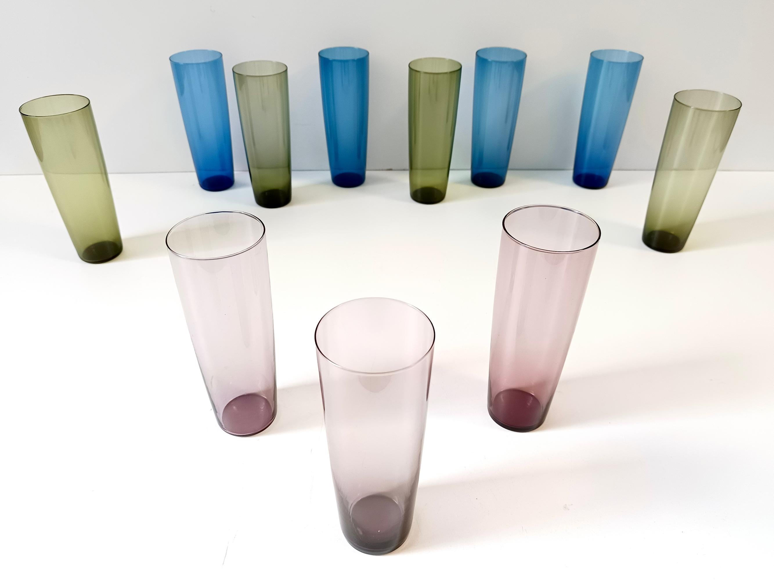 Set of Eleven Colored Glass Drinking Glasses by Tapio Wirkkala for Iittala In Good Condition In Bresso, Lombardy