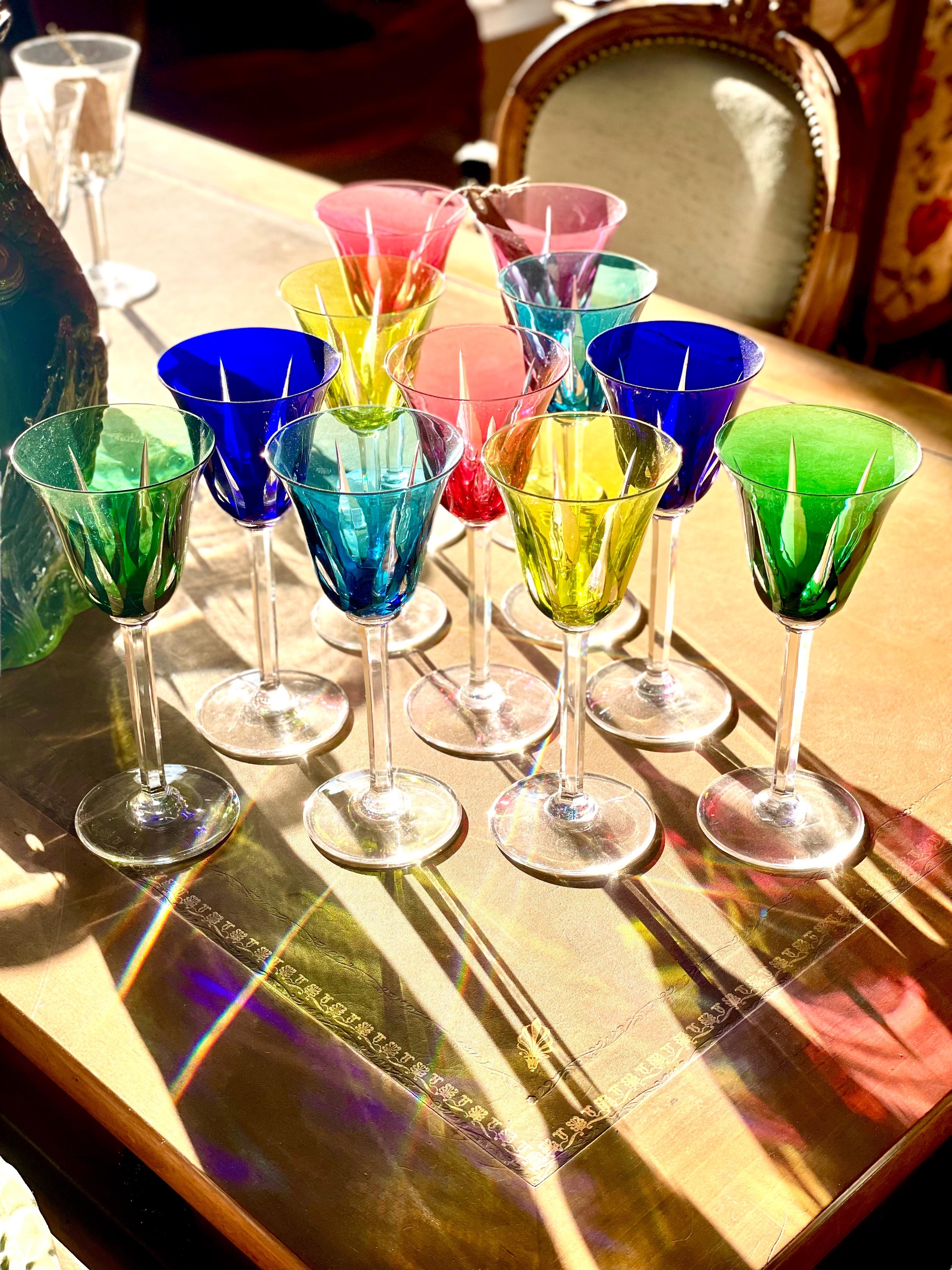 Saint Louis Set of Eleven Colourful Crystal Glasses  For Sale 15