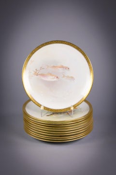 Set of Eleven English Porcelain Fish Plates, Royal Doulton, circa 1890