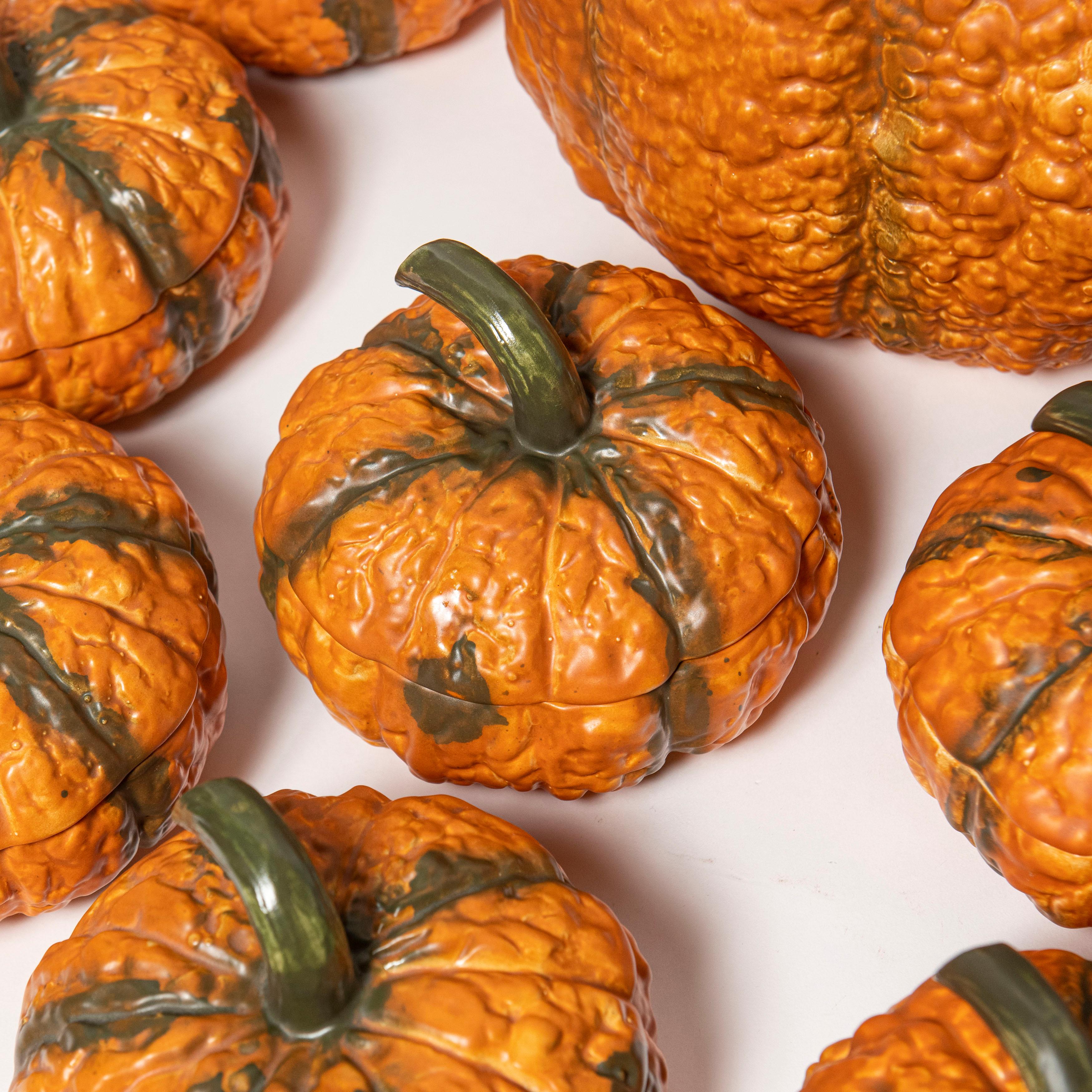 Set of Eleven Glazed Ceramic Pumpkins, France, circa 1960 In Good Condition For Sale In Buenos Aires, Buenos Aires