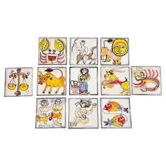 Set of Eleven Italian Tiles by Giovanni DeSimone, After Picasso, Circa 1960s