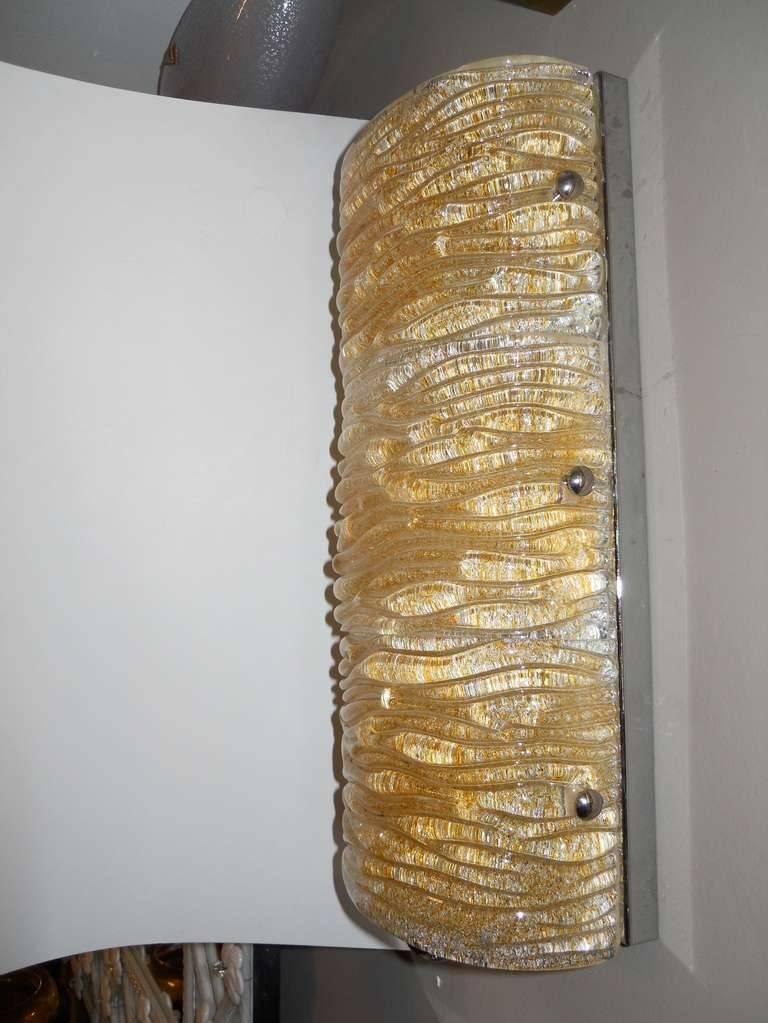 Mid-20th Century Set of 6 Mazzega Italian Sconces with Clear Murano Glass and Gold Flecks For Sale
