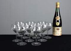Set Of Eleven Mid Century Wine Glasses, Cut Glass, Berries, France, 1940s, 14 cm