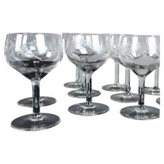 Set Of Eleven Mid Century Wine Glasses, Cut Glass, Berries, France, 1940s, 14 cm