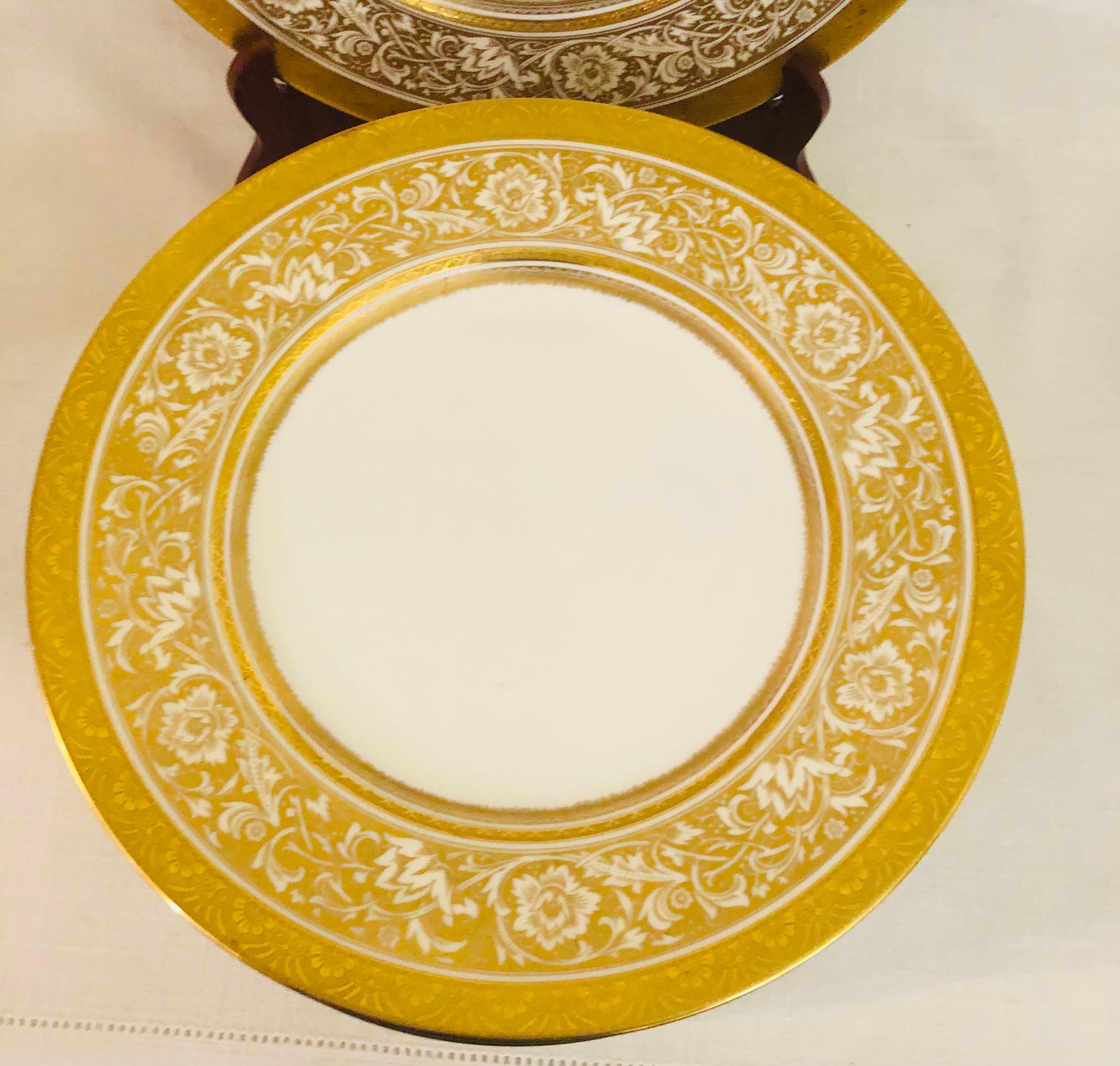 Gilt Set of Eleven Minton Porcelain Ball Dinner Plates Made for T. Goode LTD, London