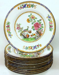 Set of Eleven Old English Spode ‘Copelands’ "Peacock and Peony" Luncheon Plates