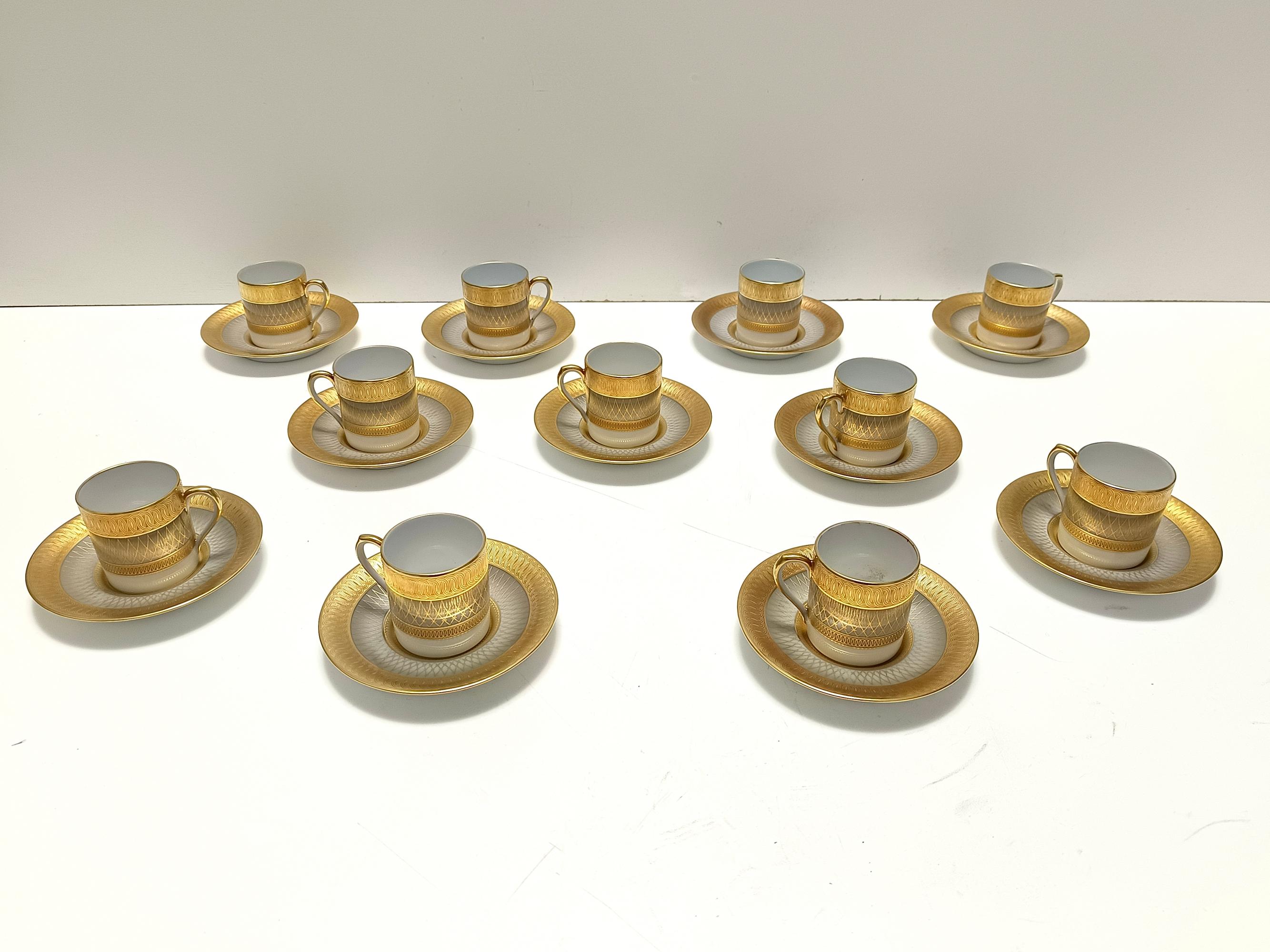 Juego de once tazas de café de porcelana y oro puro de Hutschenreuther, Alemania Posmoderno en venta