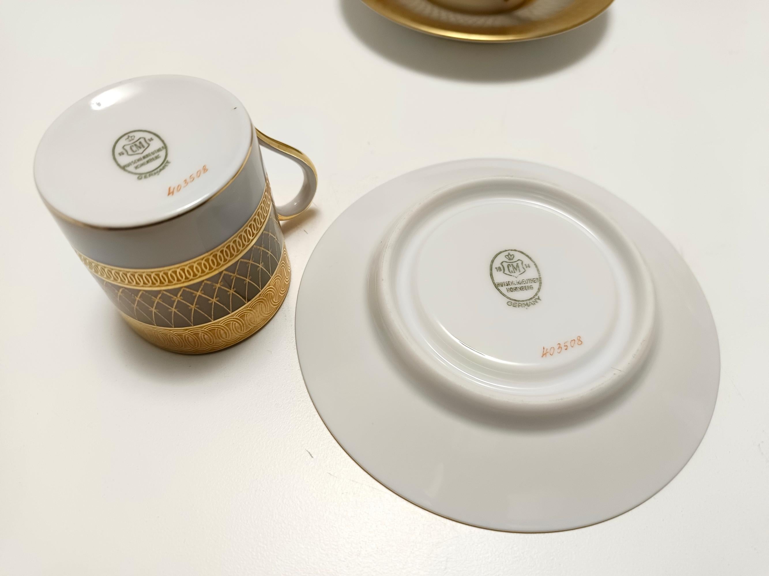 Juego de once tazas de café de porcelana y oro puro de Hutschenreuther, Alemania Oro en venta