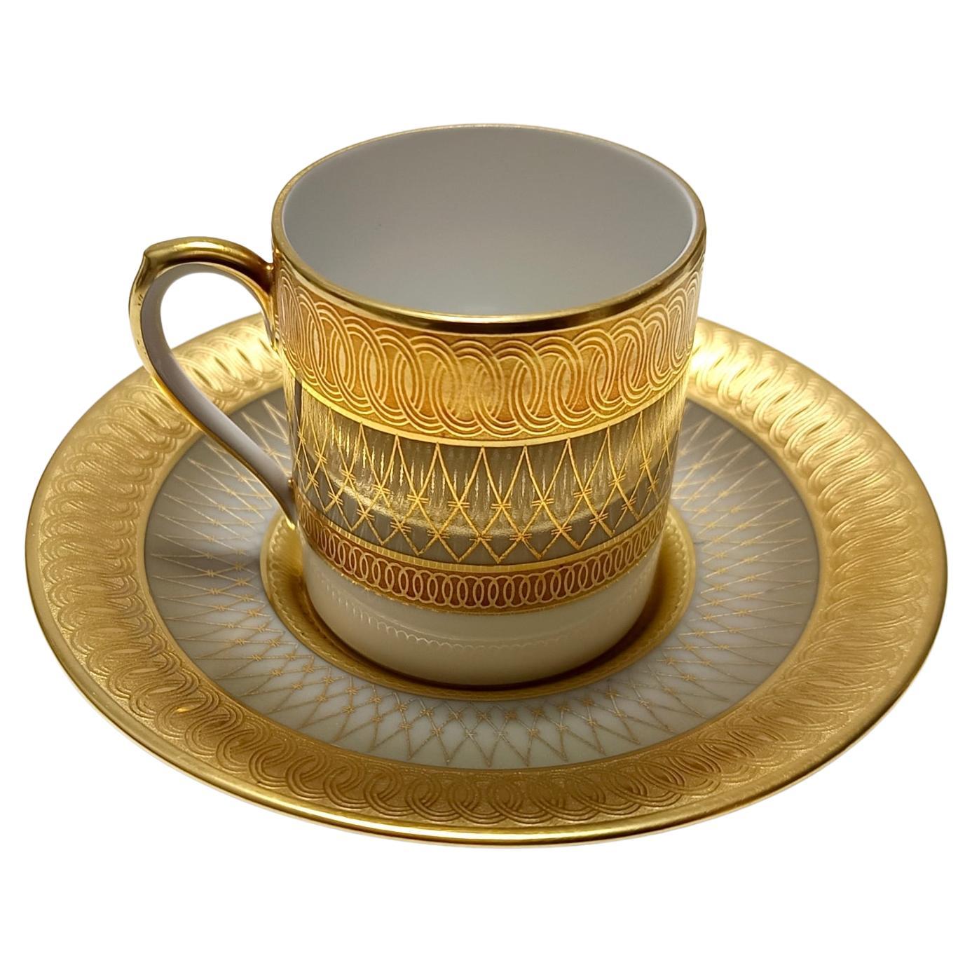 Juego de once tazas de café de porcelana y oro puro de Hutschenreuther, Alemania en venta