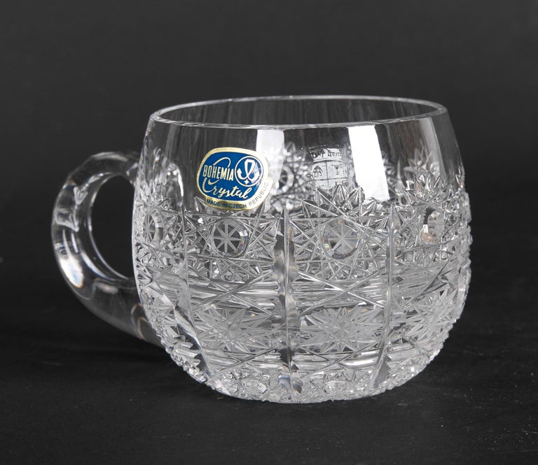 Set of Eleven Small HandCut Bohemian Crystal Glasses For Sale at