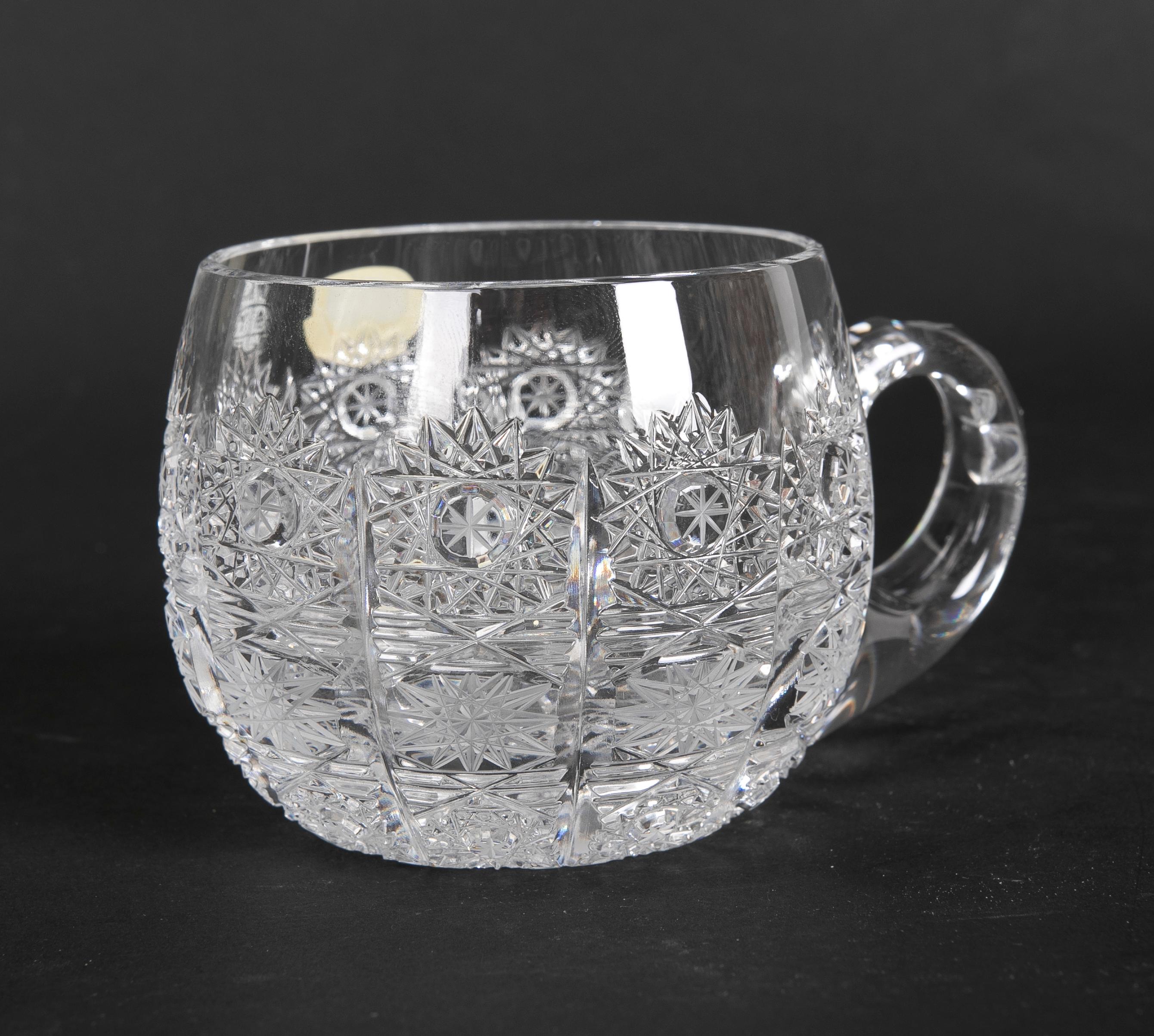 20th Century Set of Eleven Small Hand-Cut Bohemian Crystal Glasses For Sale