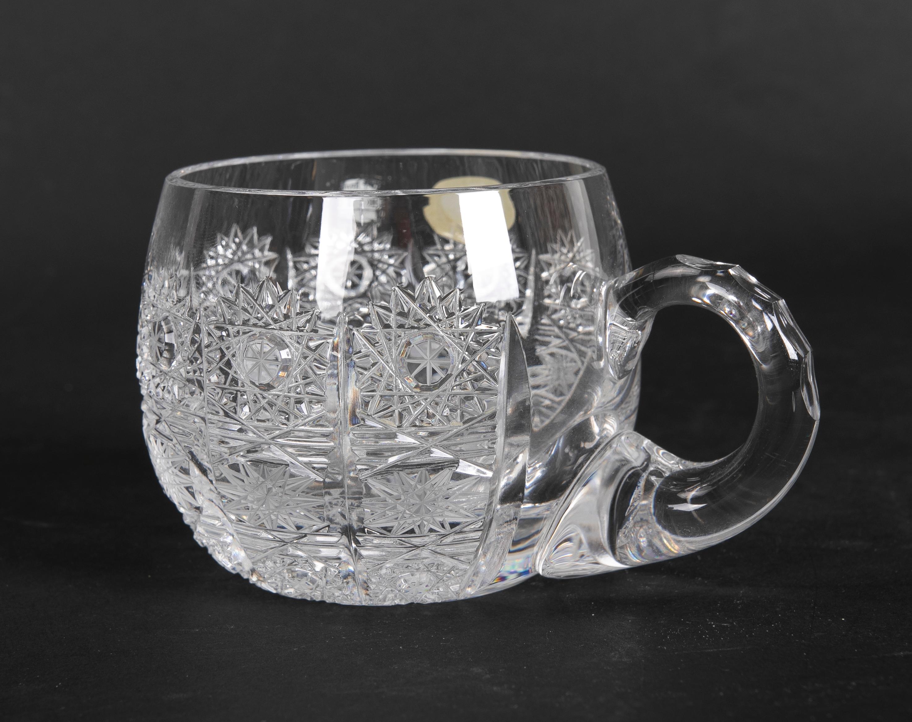 Set of Eleven Small Hand-Cut Bohemian Crystal Glasses For Sale 1