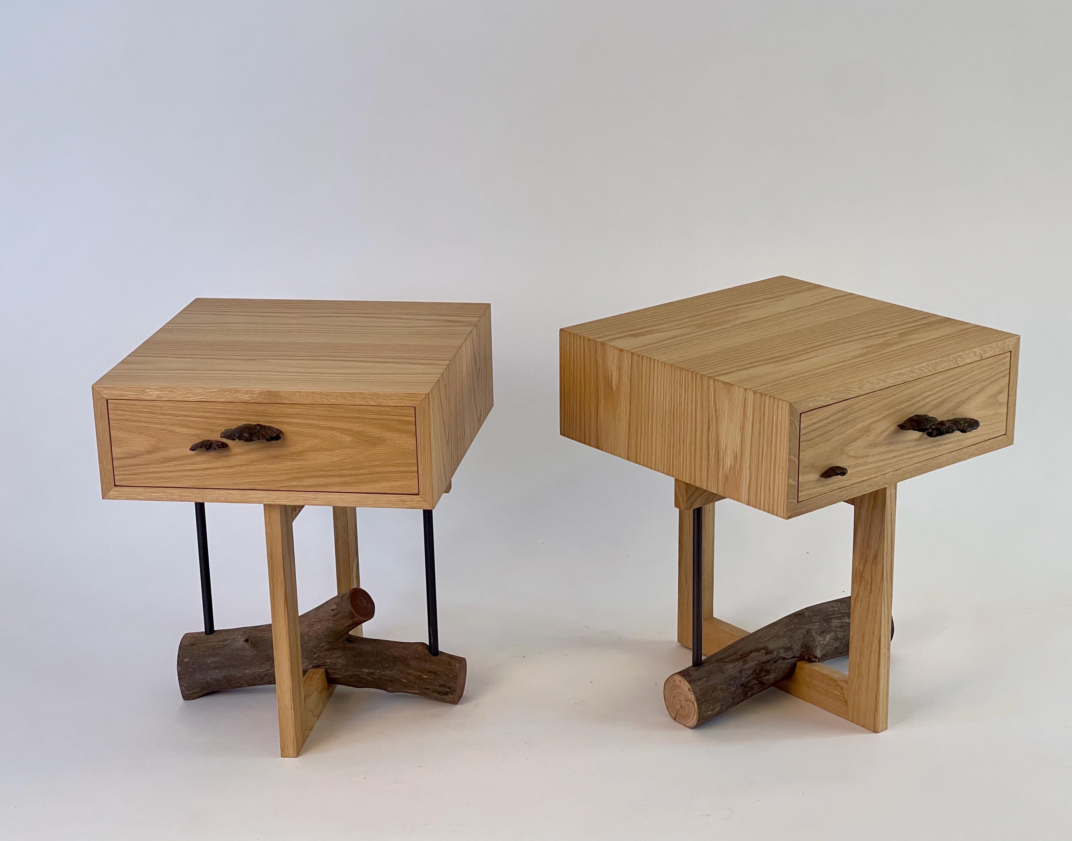 Set of Elm Branch Bedside Tables by Chris Lehrecke with Bronze Mushroom Handles For Sale 8