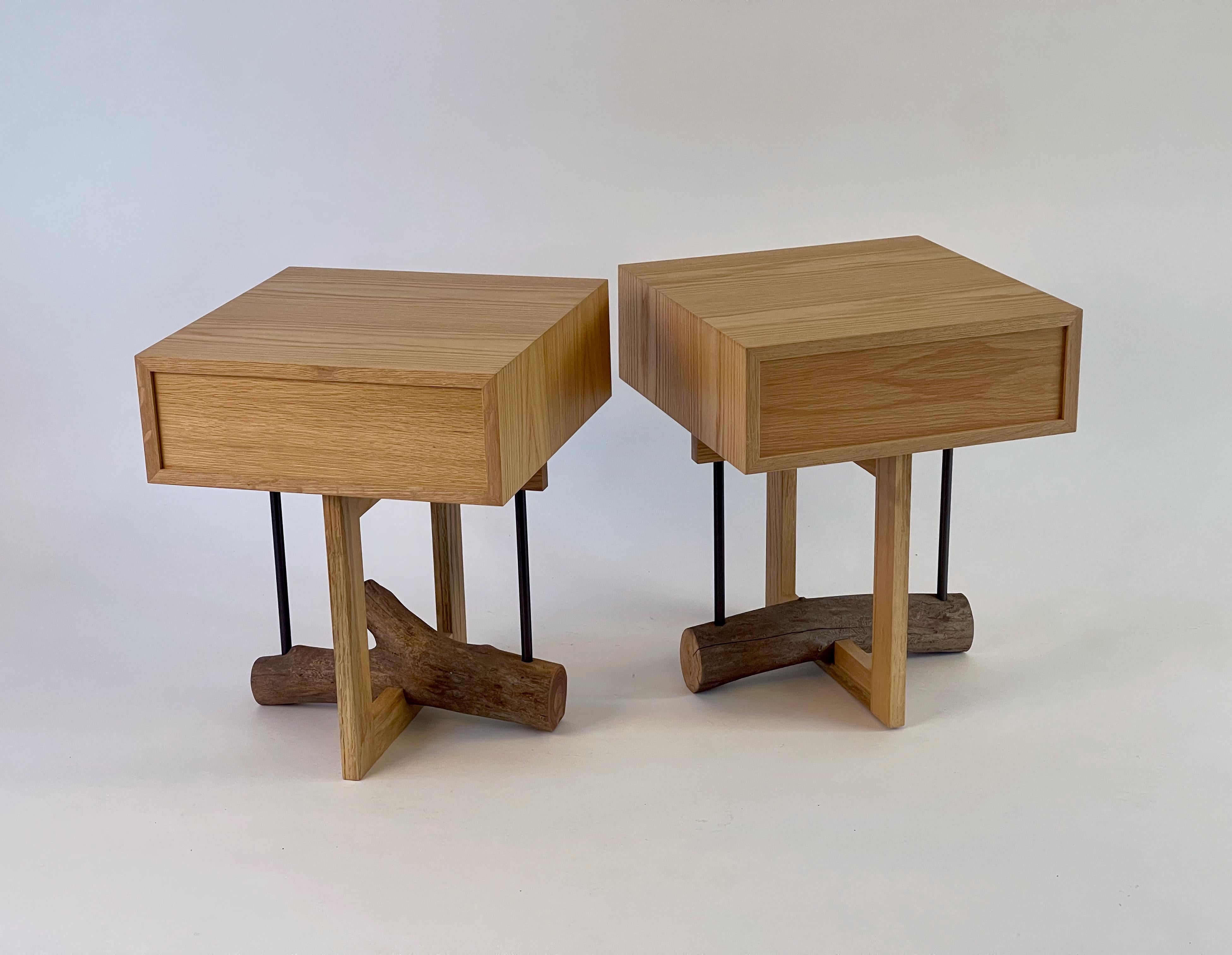 Set of Elm Branch Bedside Tables by Chris Lehrecke with Bronze Mushroom Handles For Sale 9