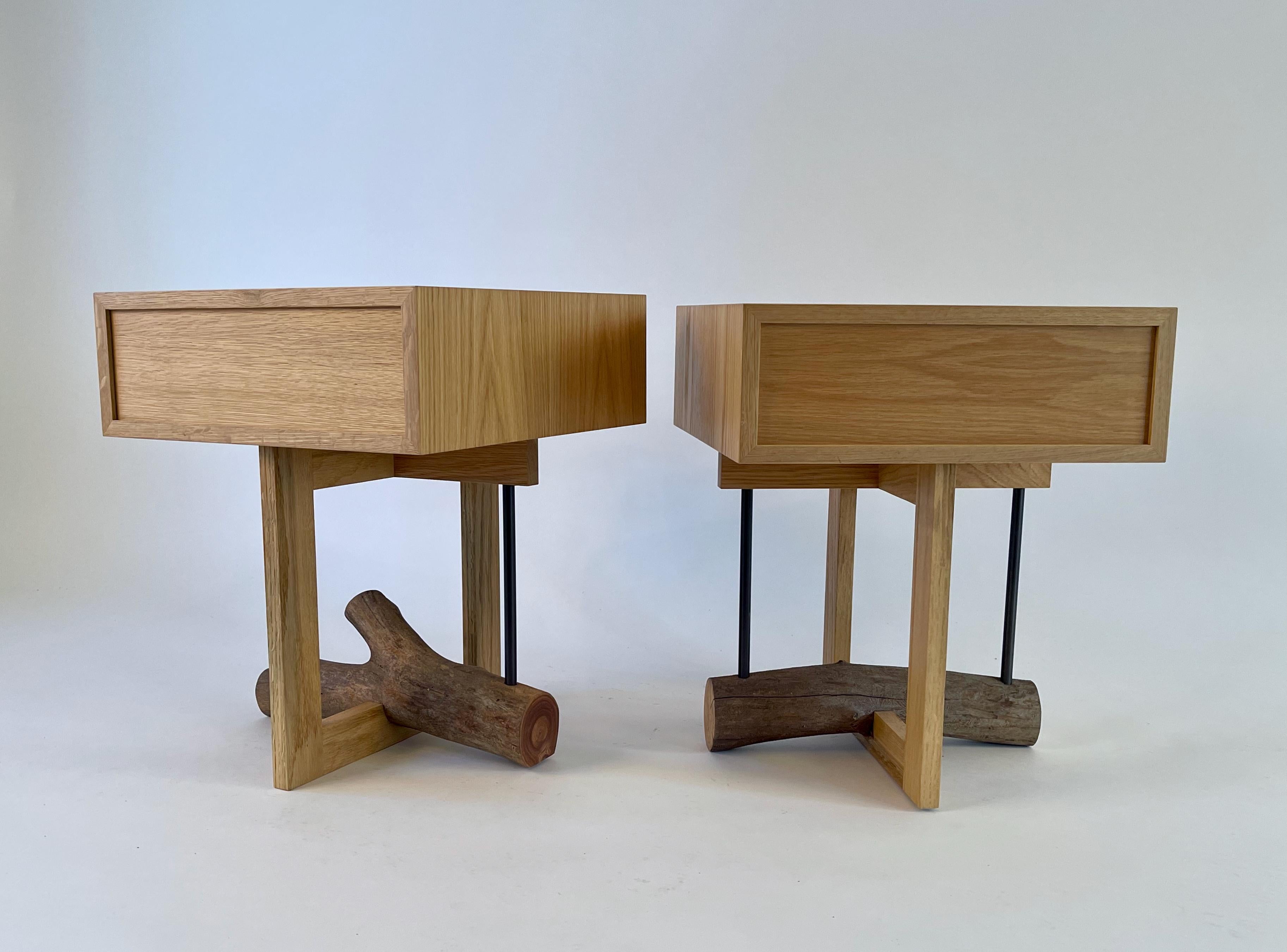 Set of Elm Branch Bedside Tables by Chris Lehrecke with Bronze Mushroom Handles For Sale 12