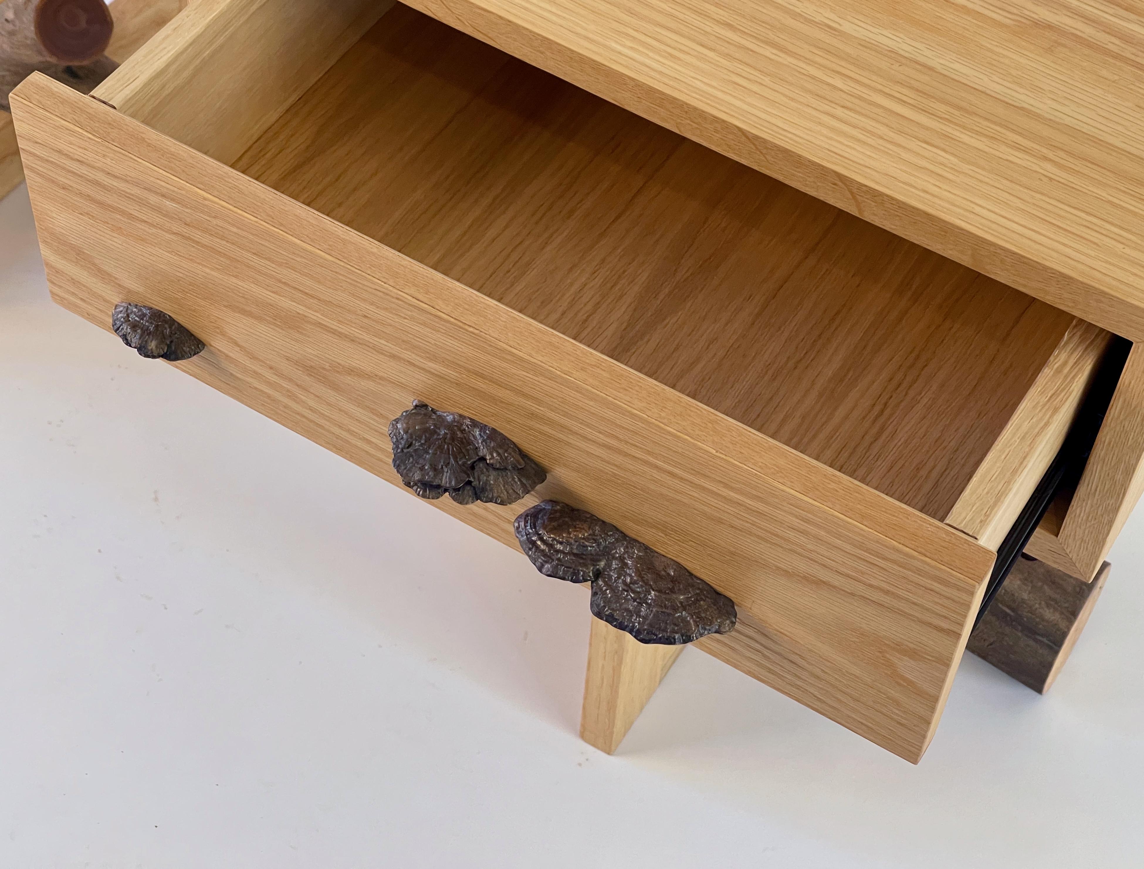 Set of Elm Branch Bedside Tables by Chris Lehrecke with Bronze Mushroom Handles For Sale 3